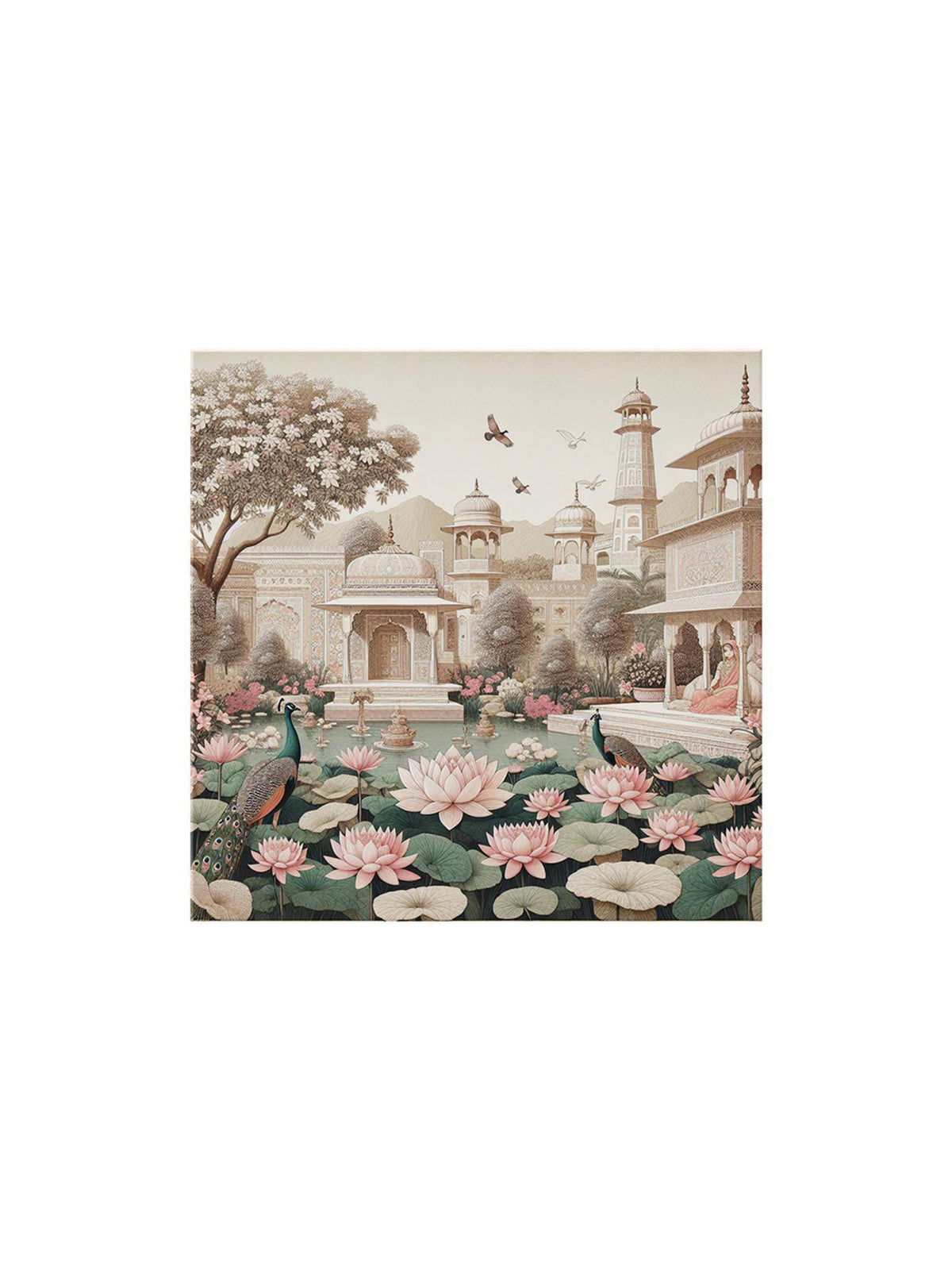 999Store Garden Art Print - Serene Lotus Pond And Elegant Architecture