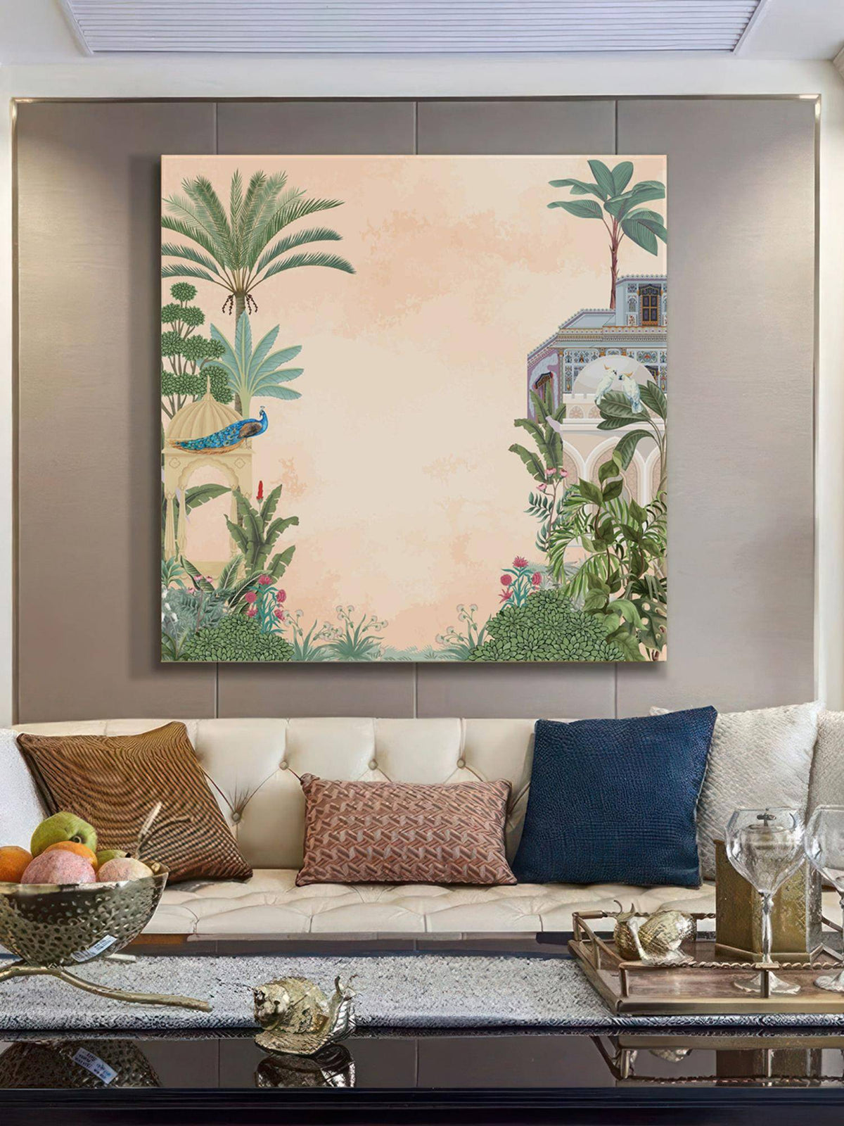 999Store Elegant Peacock And Tropical Foliage With Historic Architecture