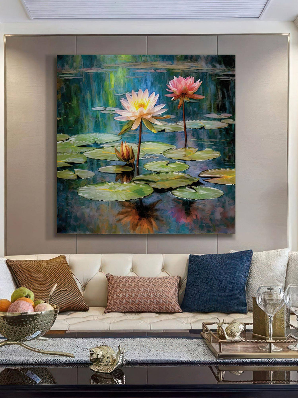 999Store Tranquil Water Lily Art Print - Vibrant Pond With Blooming Pink And White Water Lilies