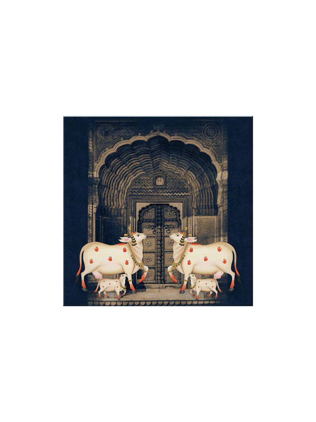 999Store Art Print - White Cows With Calves In Front Of Intricate Archway · Free Size