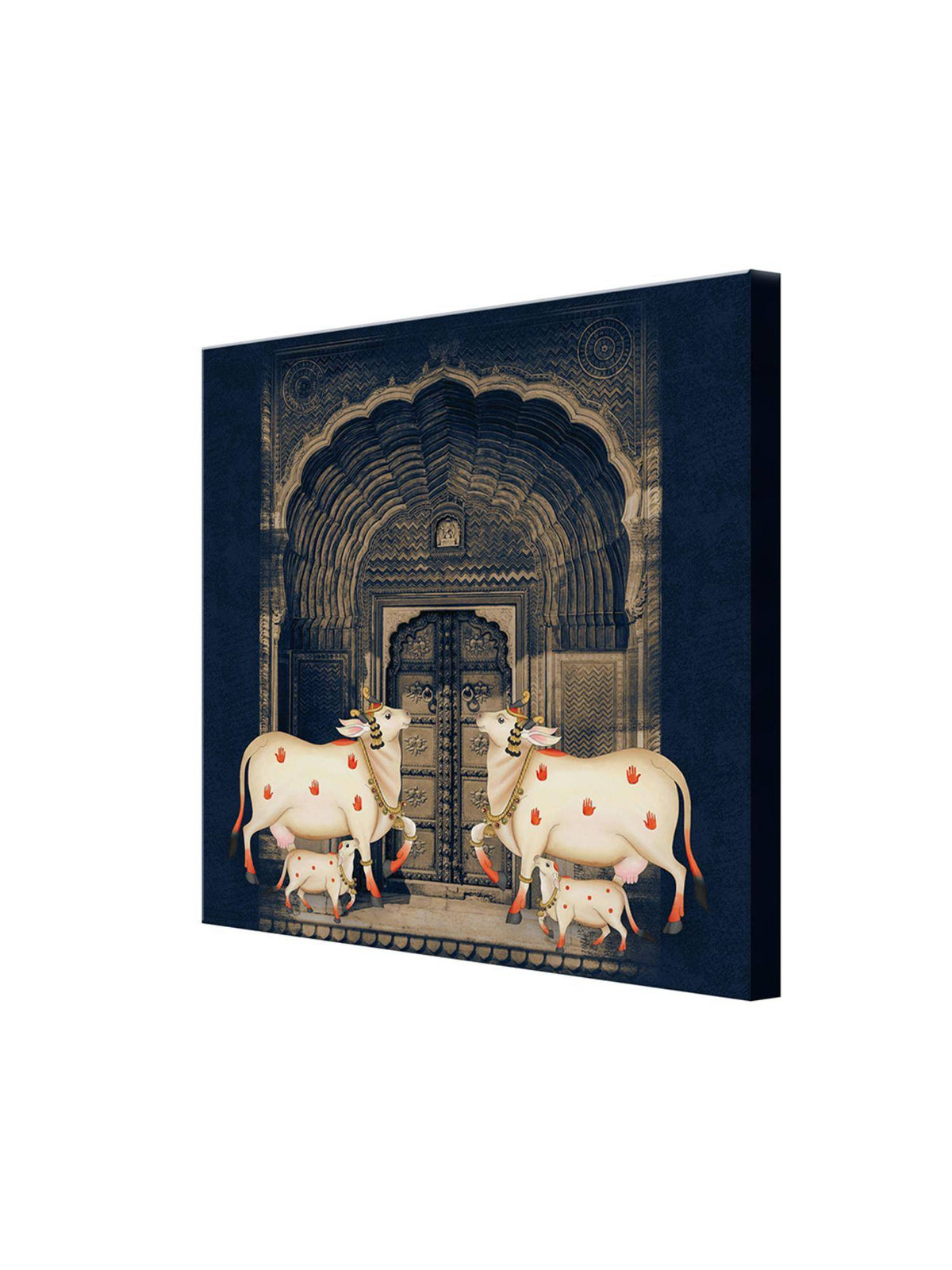 999Store Art Print - White Cows With Calves In Front Of Intricate Archway