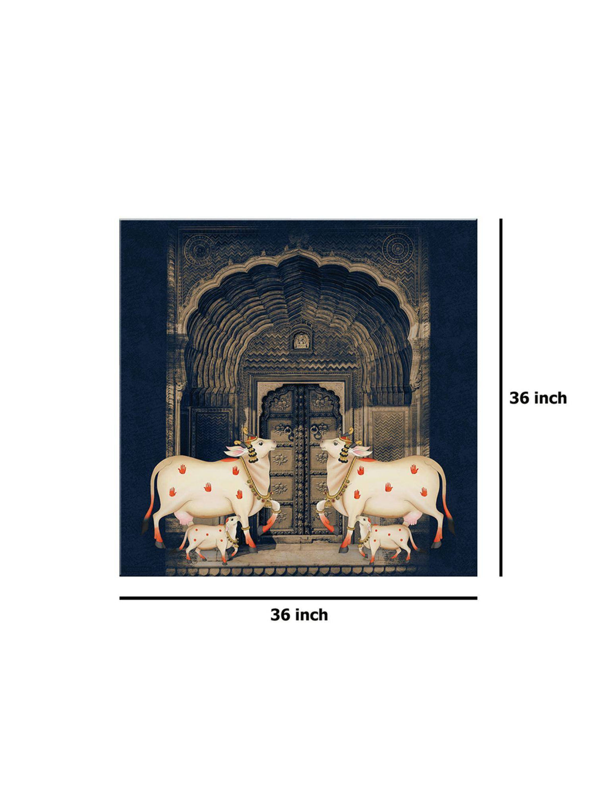 999Store Art Print - White Cows With Calves In Front Of Intricate Archway