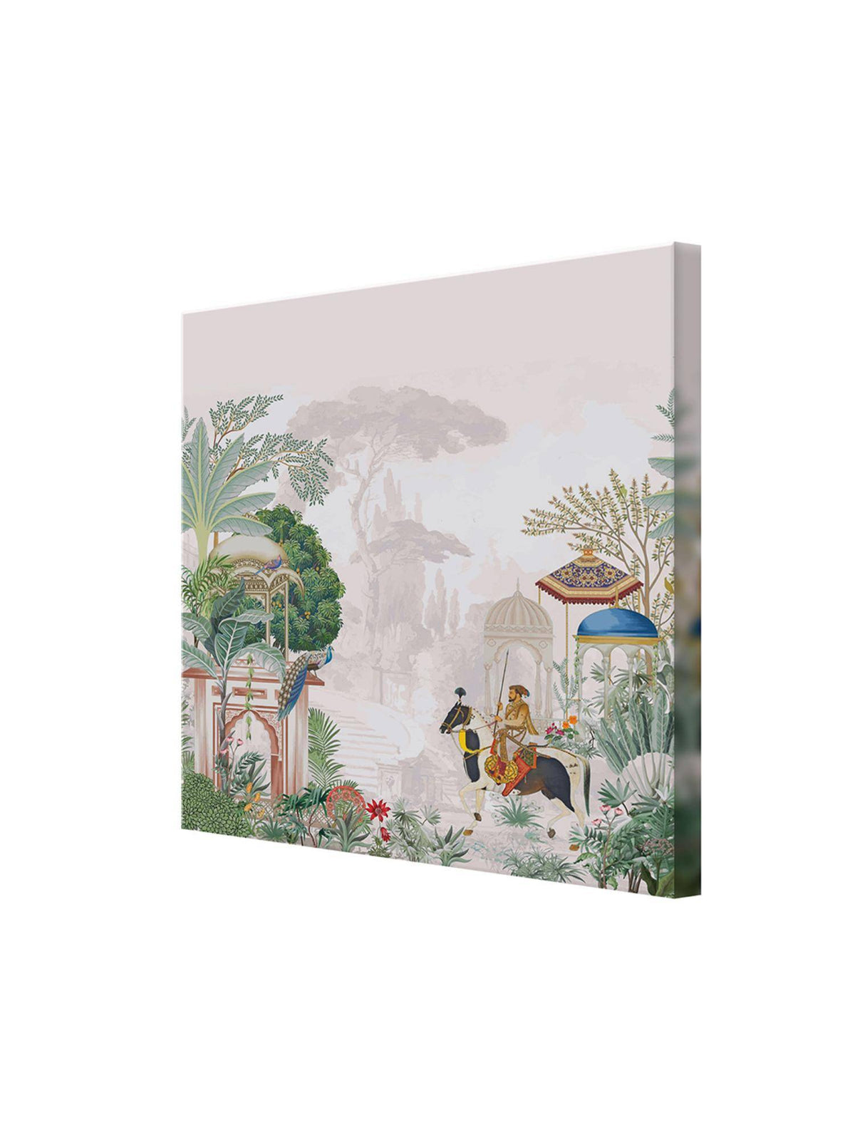999Store Garden Art Print - Elegant Peacocks, Historical Figures, And Lush Foliage