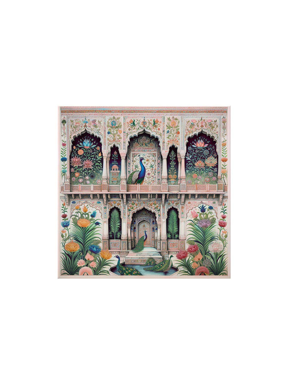 999Store Architectural Art Print - Intricate Floral Patterns And Elegant Peacocks On Vibrant Facade · Free Size