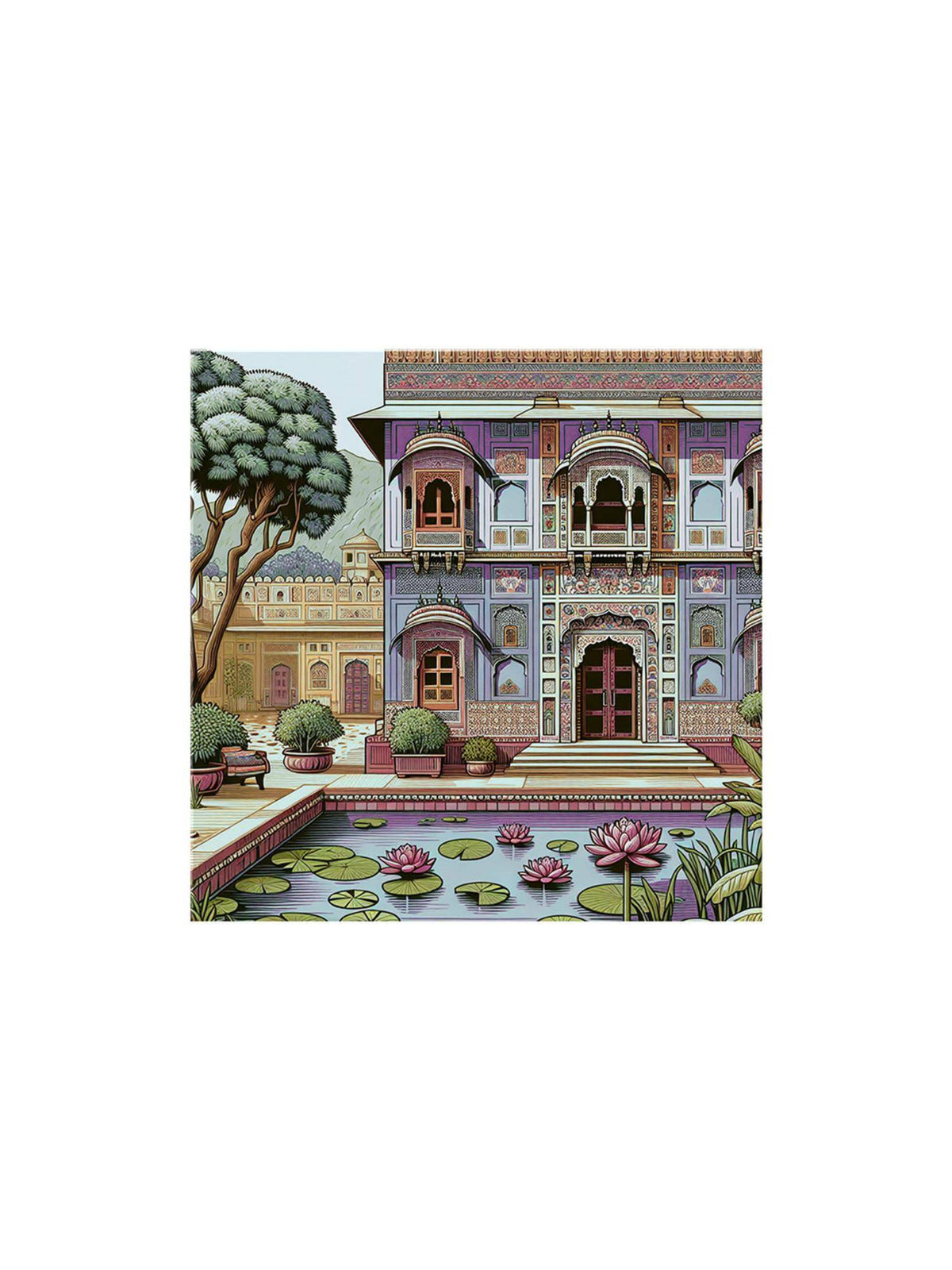 999Store Palace Art Print - Ornate Architecture With Lotus Pond And Vibrant Colors