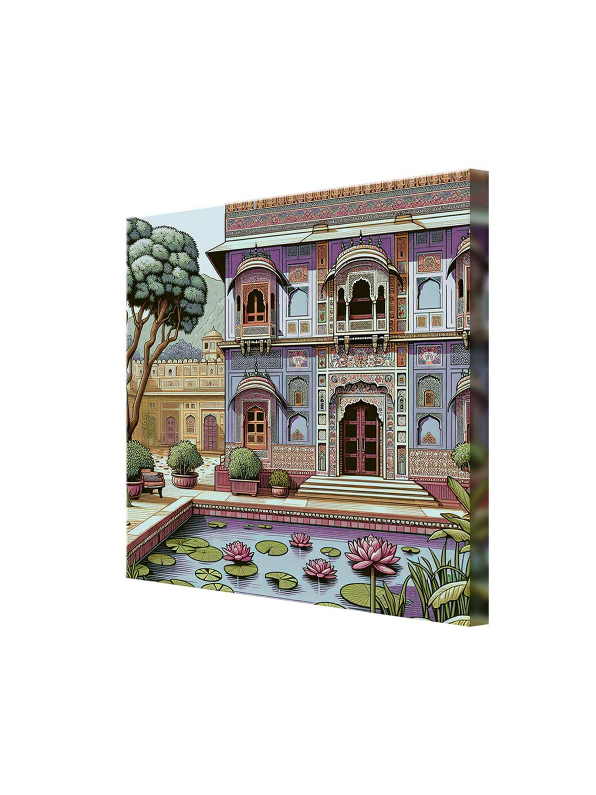 999Store Palace Art Print - Ornate Architecture With Lotus Pond And Vibrant Colors