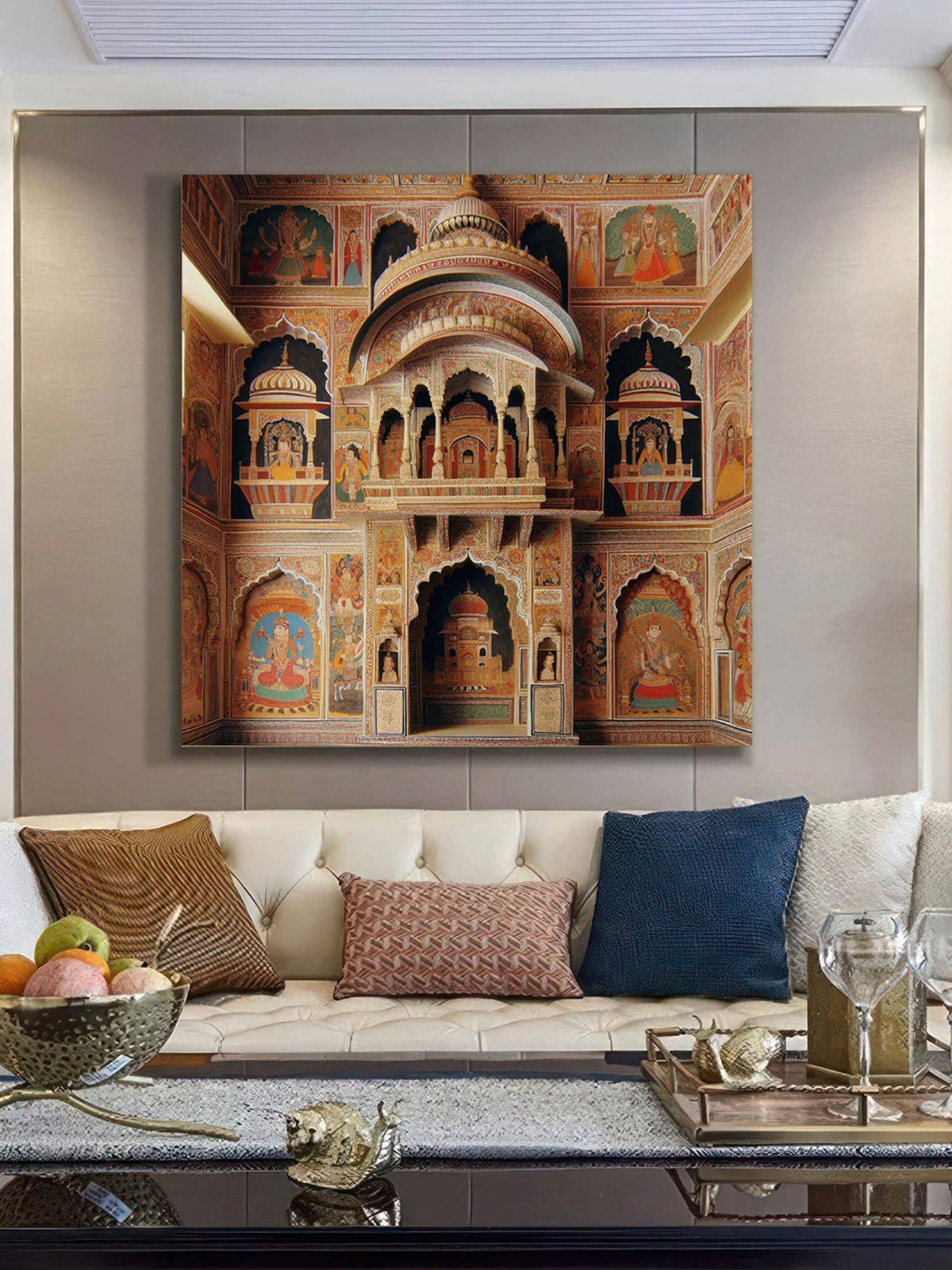 999Store Architectural Art Print - Intricate Interior With Richly Decorated Murals And Carvings · Free Size