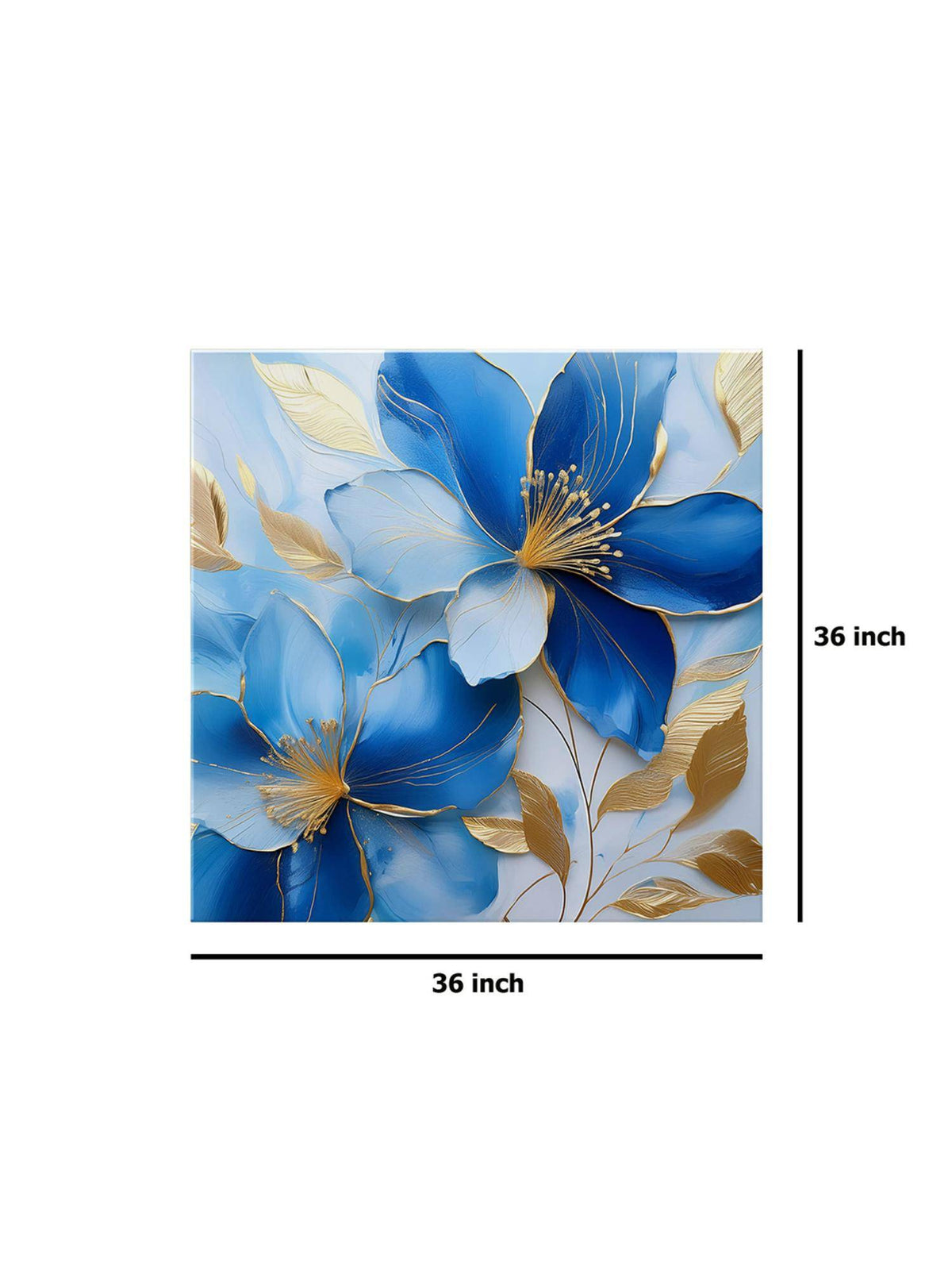 999Store Elegant Blue And Gold Flower Painting - Modern Floral Art