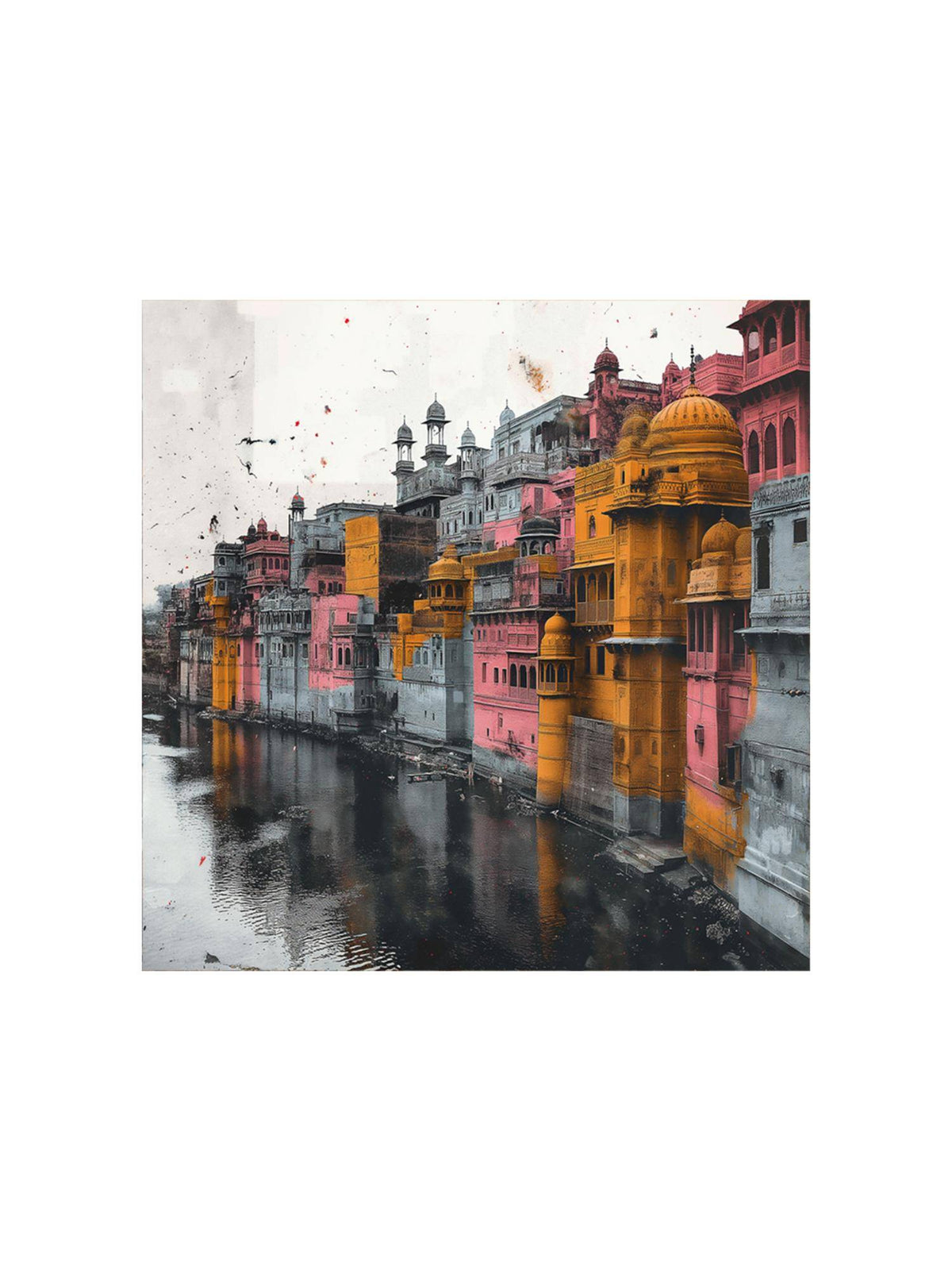 999Store Colourful Reflections On The River Of Vibrant Buildings Along A River River Painting