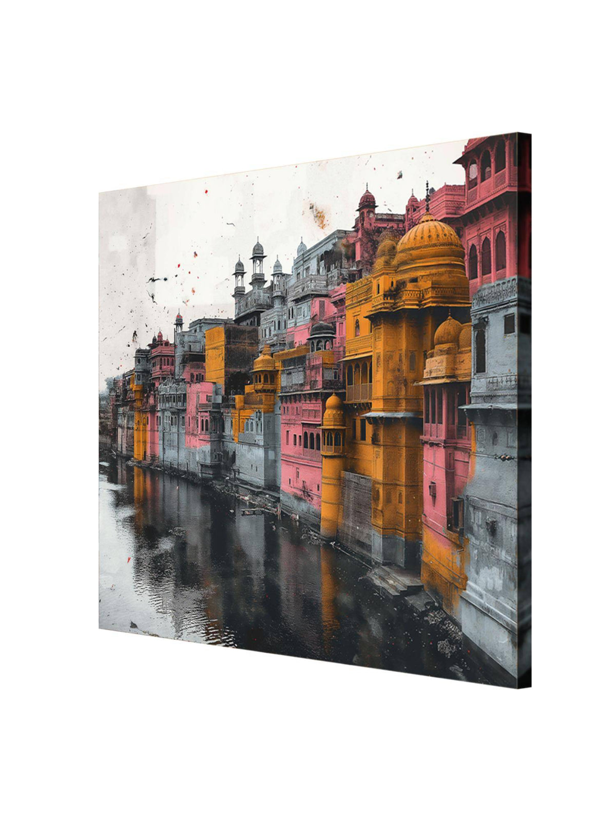 999Store Colourful Reflections On The River Of Vibrant Buildings Along A River River Painting
