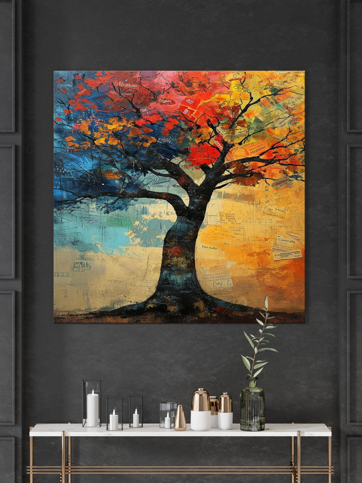 999Store The Tree Of Seasons With Branches Filled With Vibrant Colourful Leaves Painting For Wall