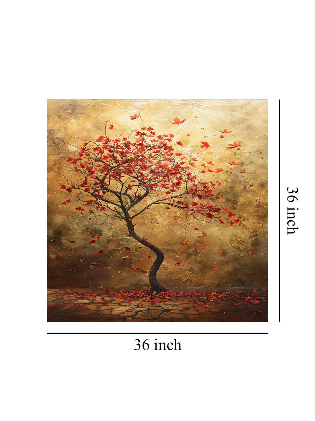 999Store Autumn'S Whisper A Solitary Tree With Red Leaves With Leaves Gently Falling Painting