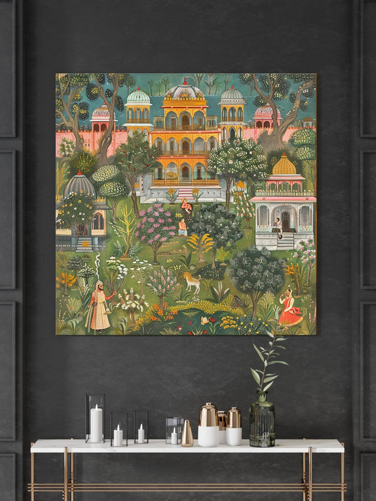 999Store Garden Of Serenity Of A Detailed Lush Garden With A Traditional Palace Mughal Paintings