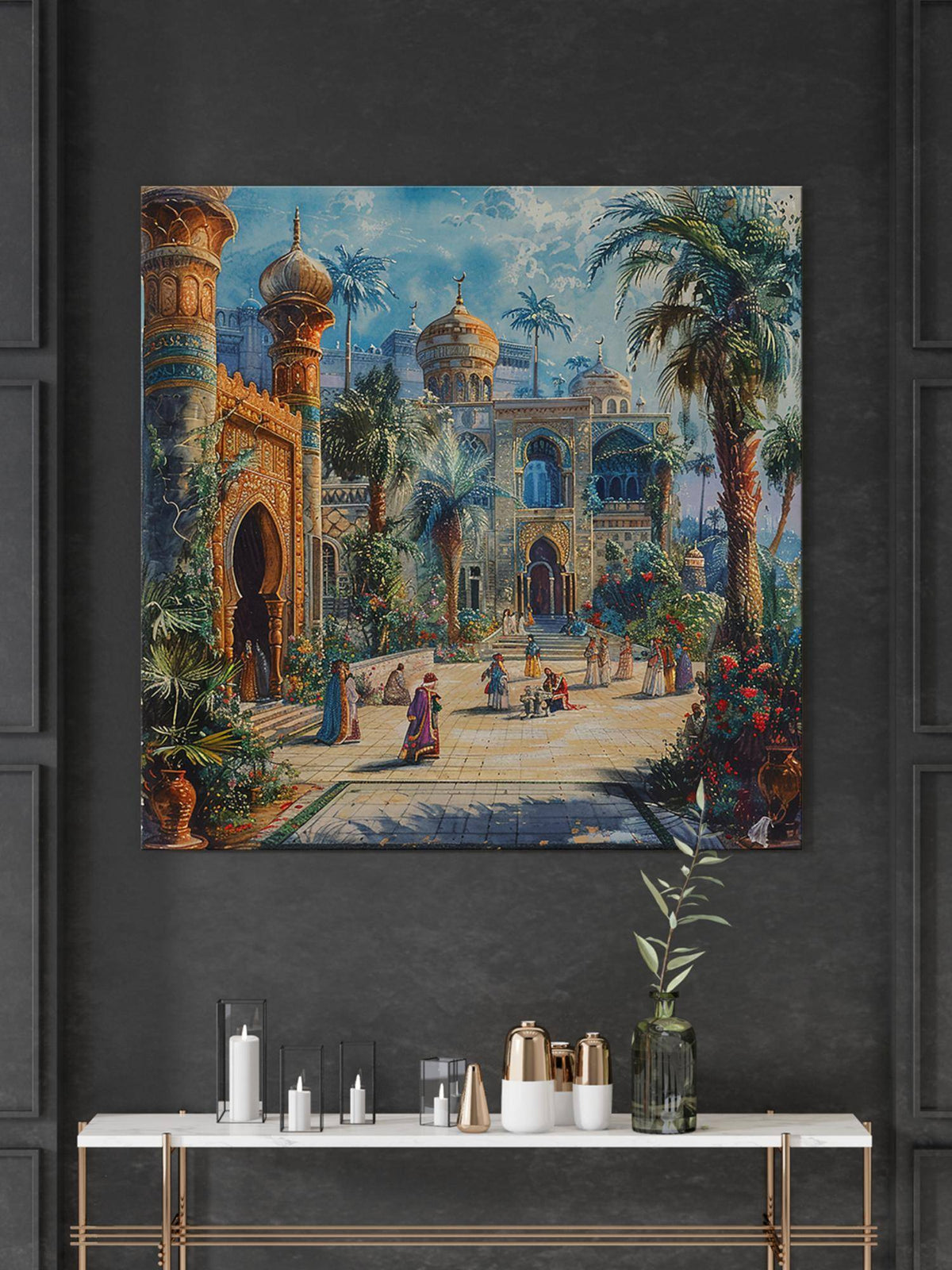 999Store Palace Courtyard With A Vibrant Courtyard Scene, Likely From An Oriental Painting