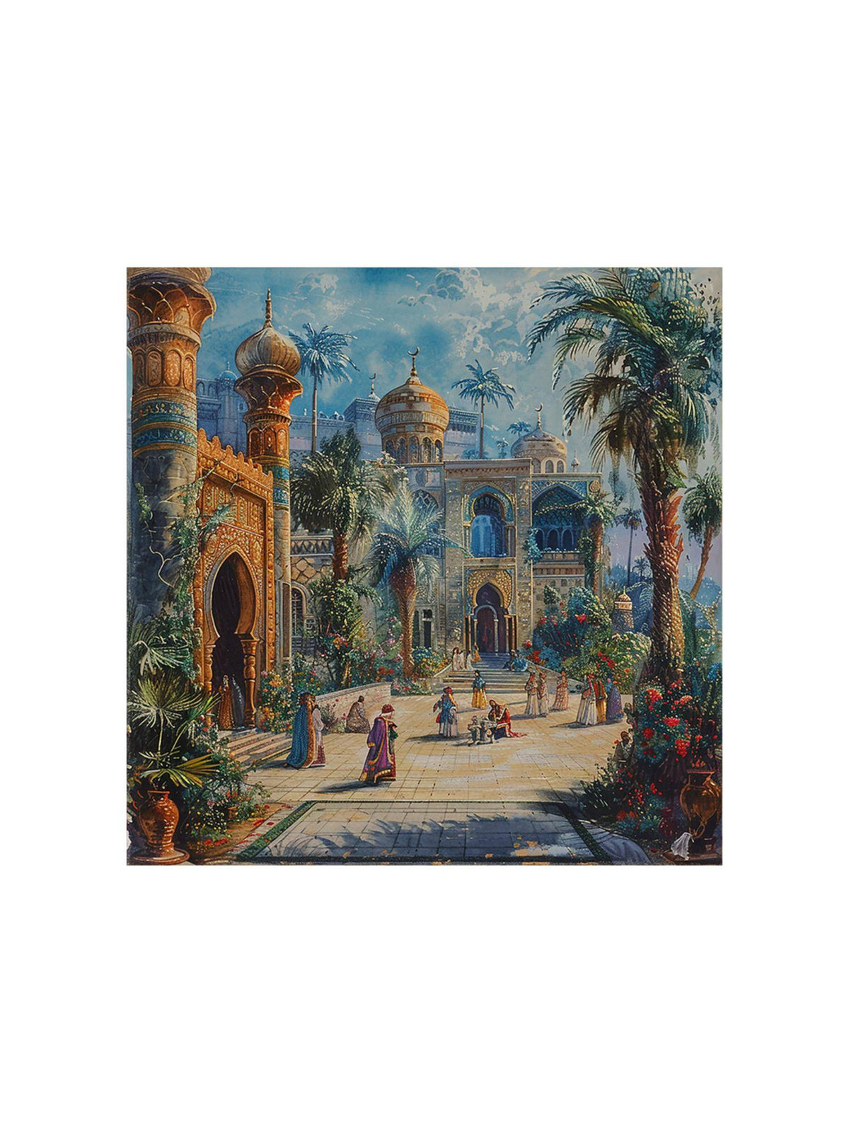 999Store Palace Courtyard With A Vibrant Courtyard Scene, Likely From An Oriental Painting
