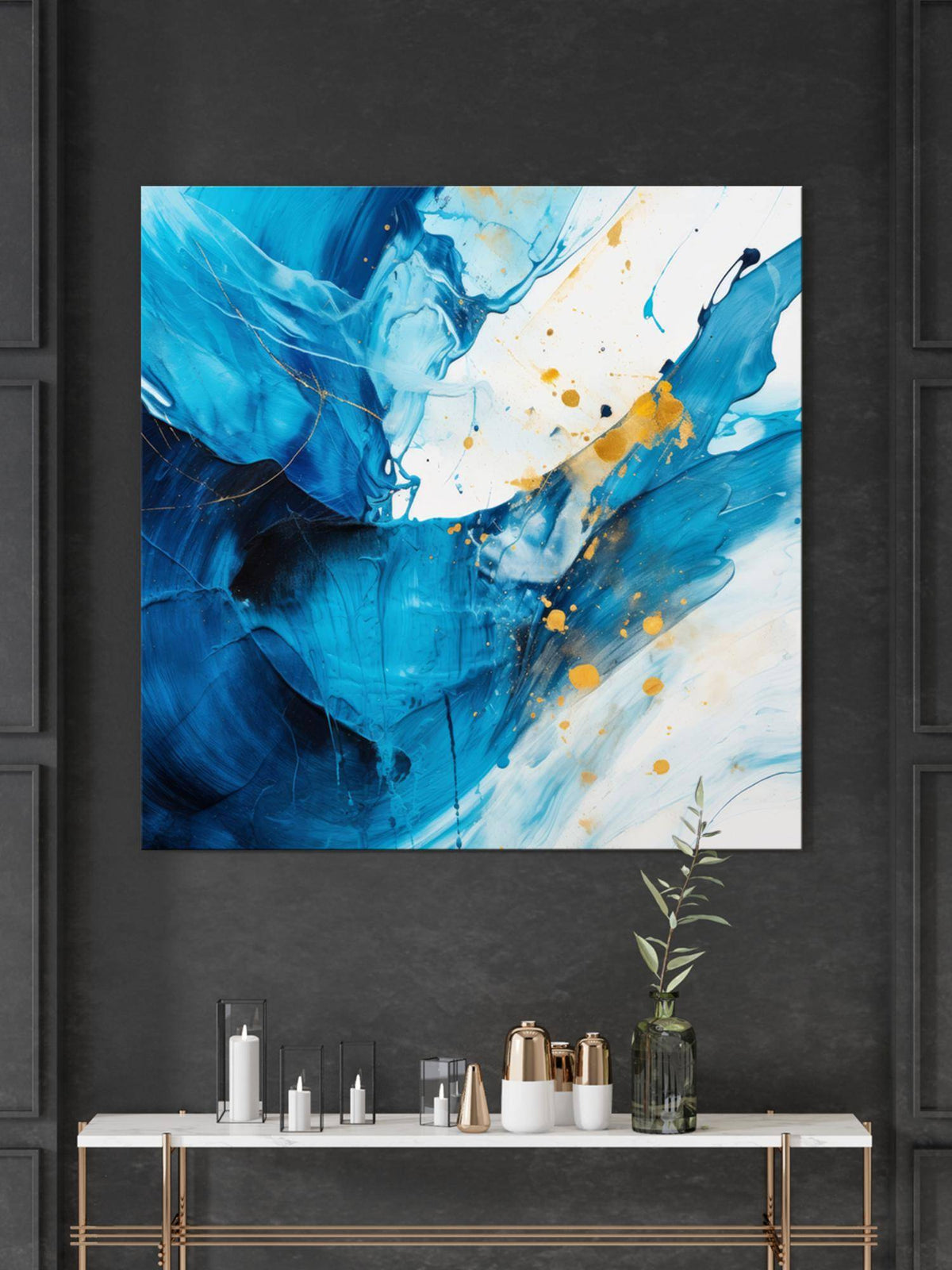 999Store Abstract Blue And Gold Waves Wall Painting · Free Size