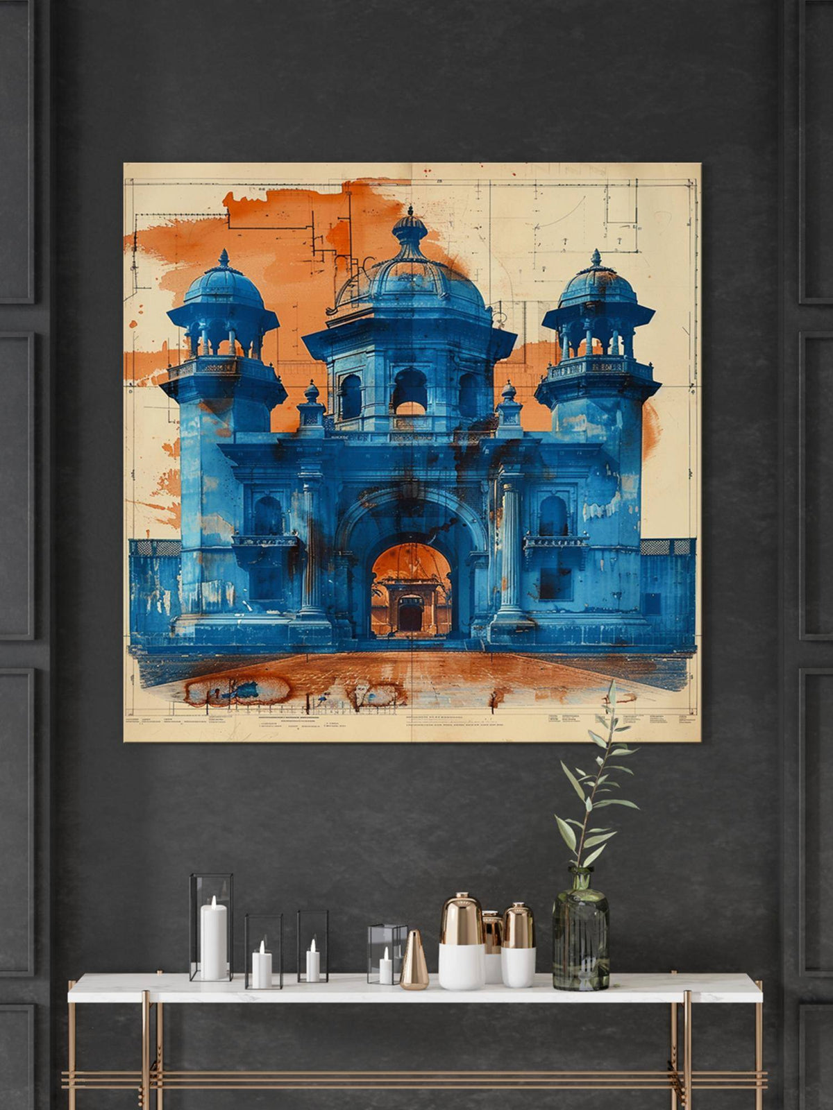 999Store An Artistic Depiction Of An Architectural Blueprint In Blue Painting