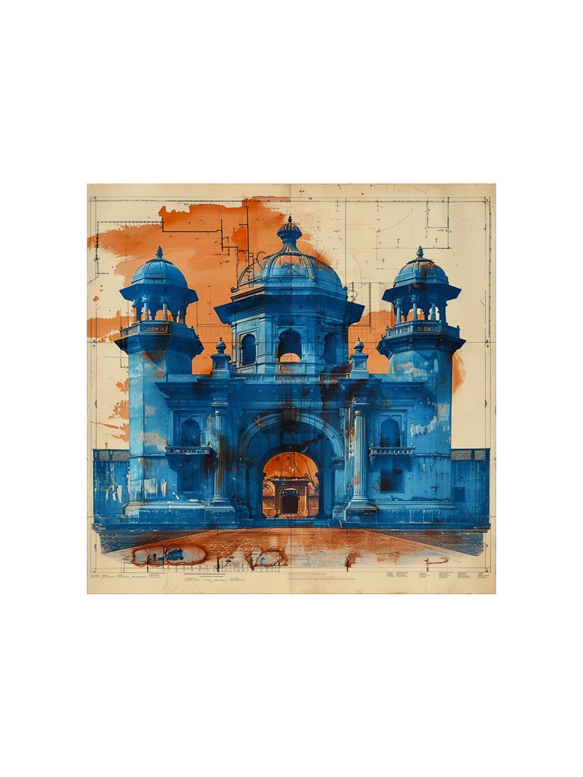 999Store An Artistic Depiction Of An Architectural Blueprint In Blue Painting · Free Size