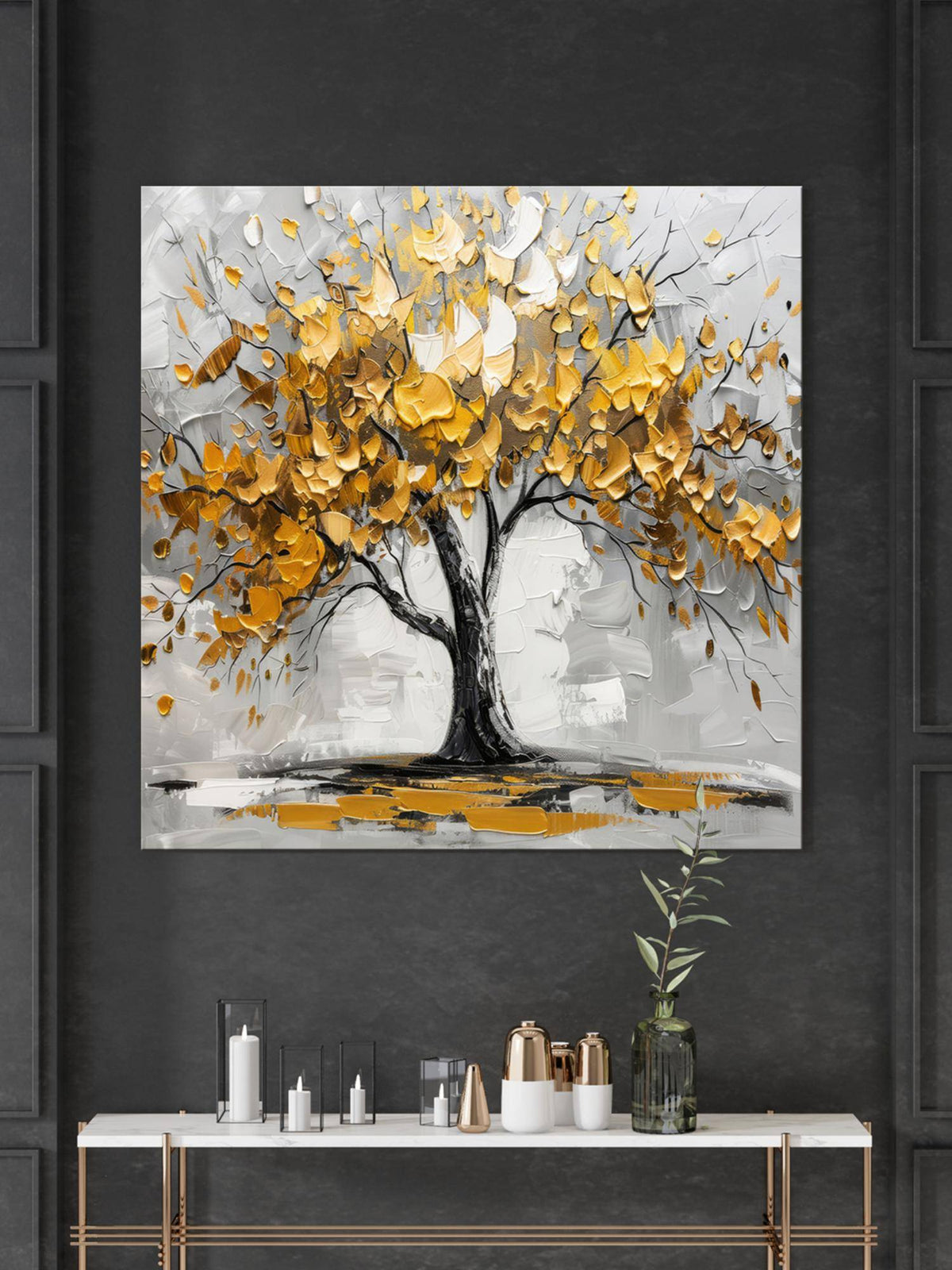 999Store Tree Art With Yellow Leaf And White Abstract Effect Modern Abstract Painting