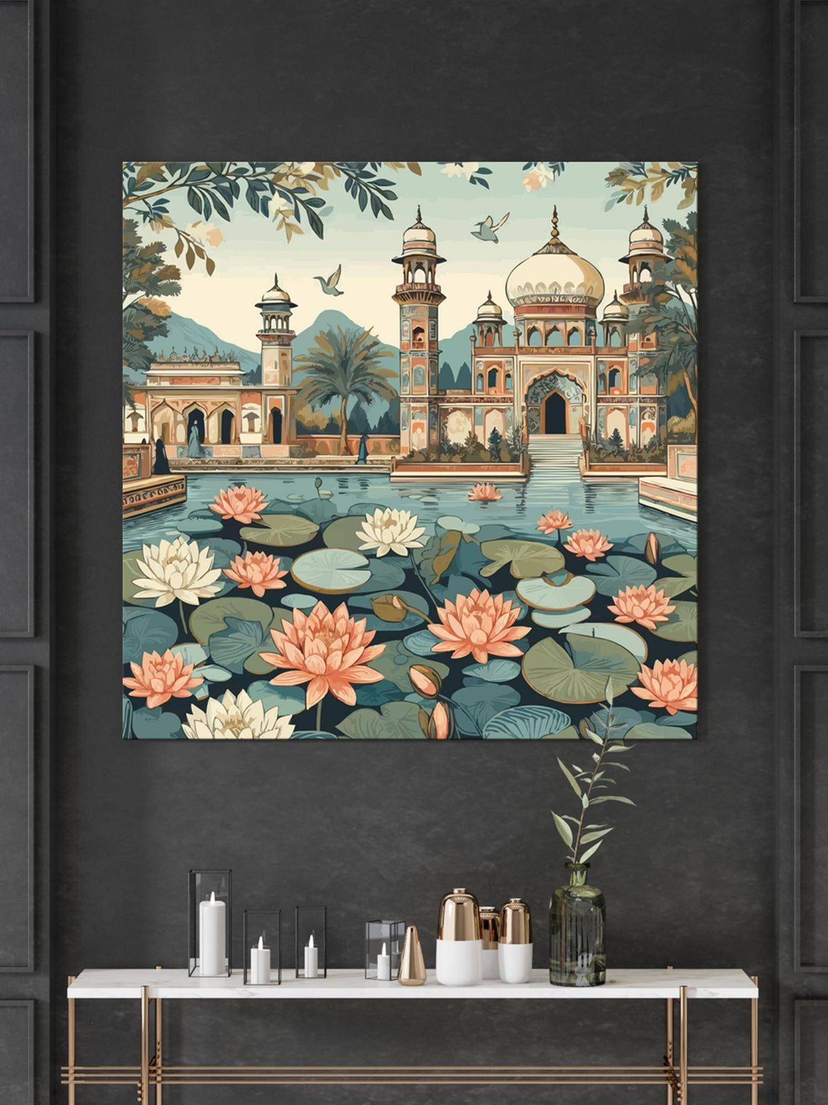999Store Indian Art Lotus Flowers And The Architectural Beauty Of The Palace Lotus Flower Painting