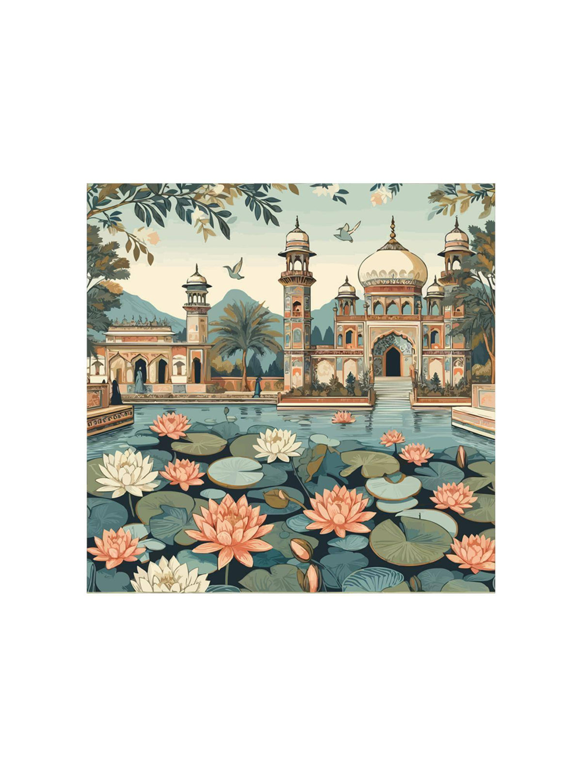 999Store Indian Art Lotus Flowers And The Architectural Beauty Of The Palace Lotus Flower Painting