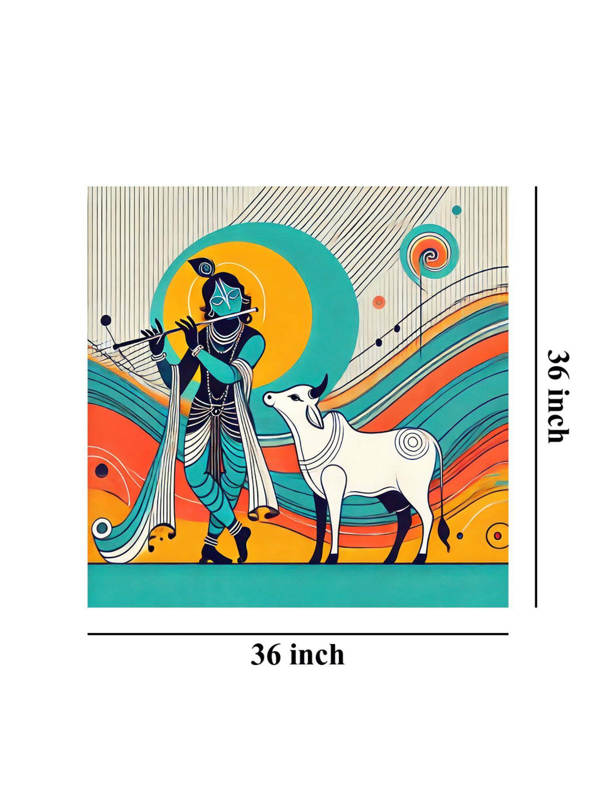 999Store Modern Depiction Of Krishna And His Sacred Cow In Vibrant Colors - Canvas Painting