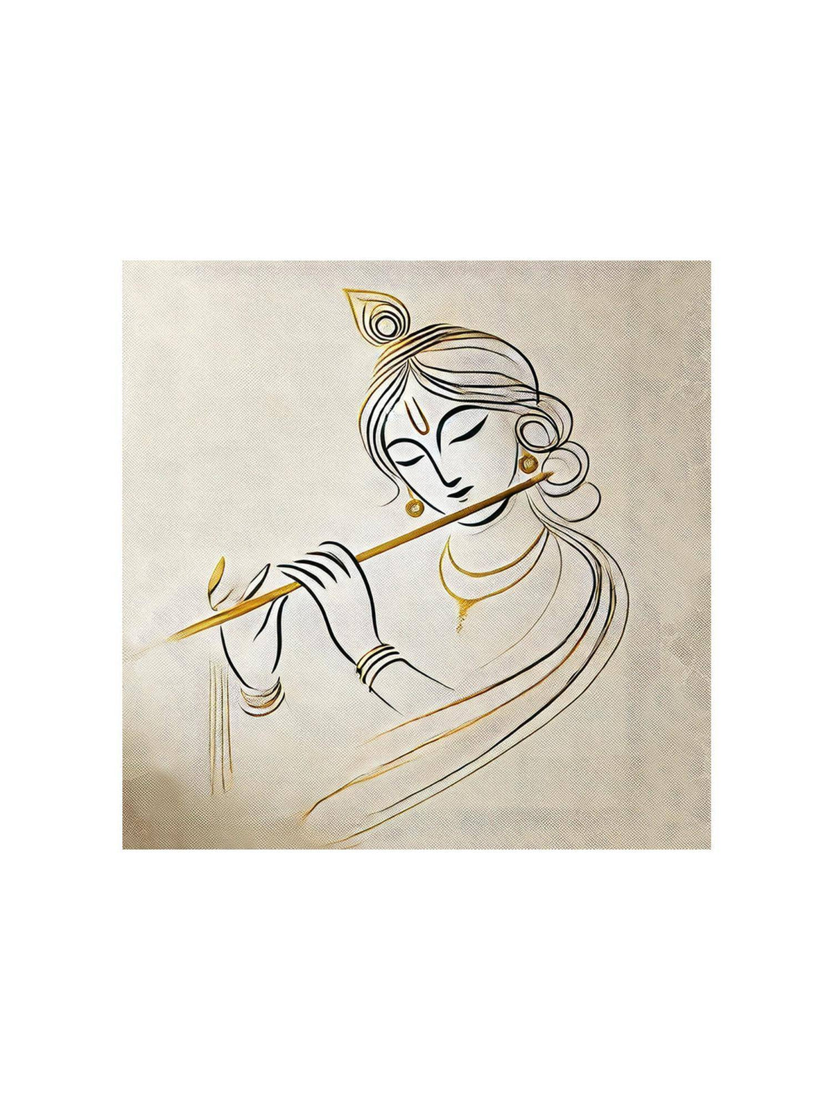 999Store Elegant Minimalist Line Art Of Lord Krishna Playing The Flute - Canvas Painting
