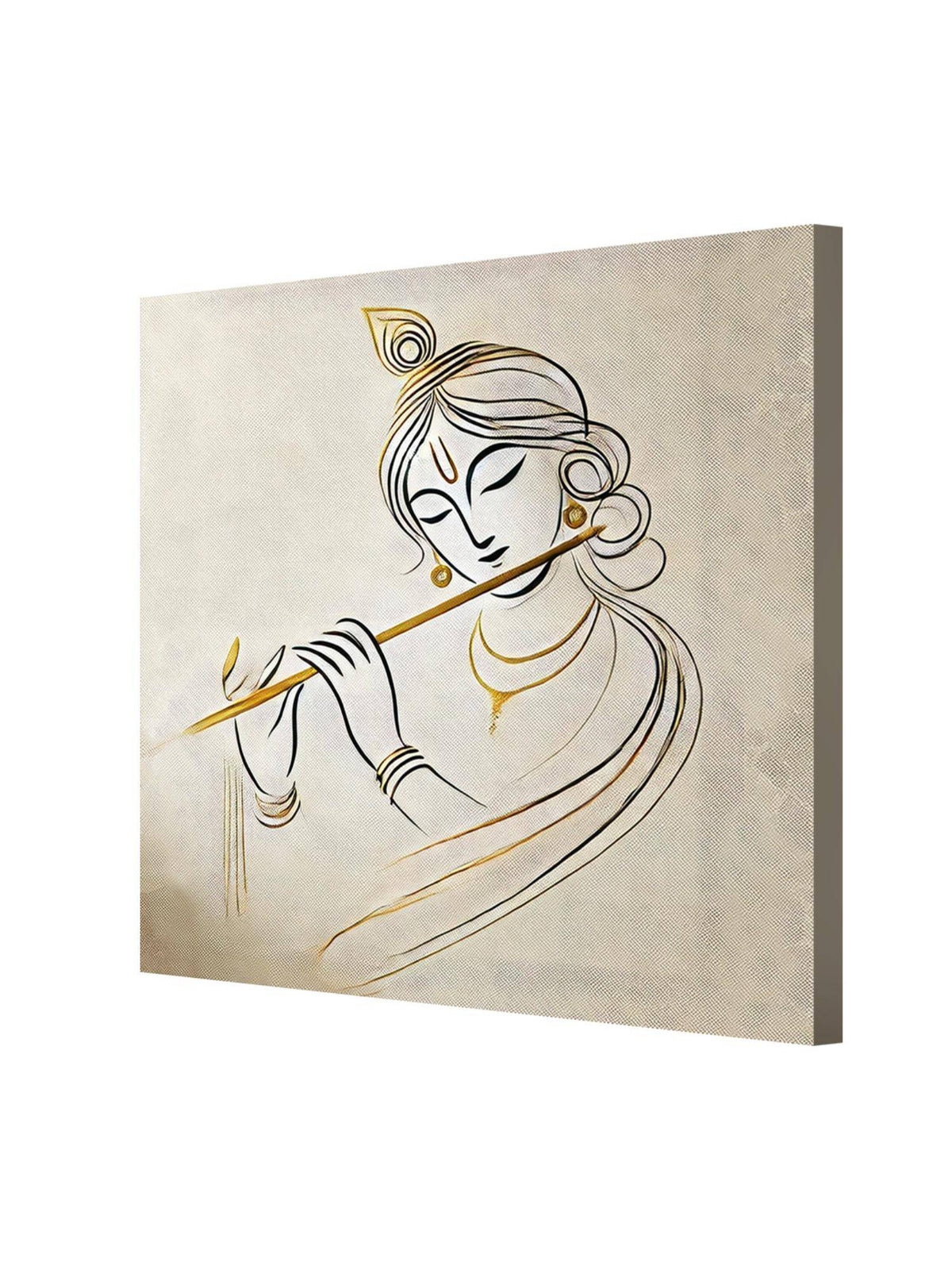 999Store Elegant Minimalist Line Art Of Lord Krishna Playing The Flute - Canvas Painting