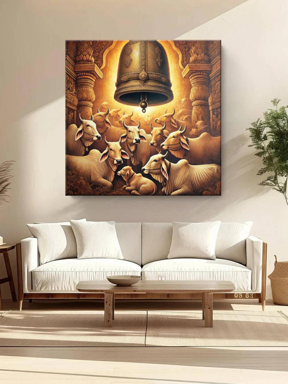 999Store Cows Resting Underneath A Large Temple Bell - Canvas Painting