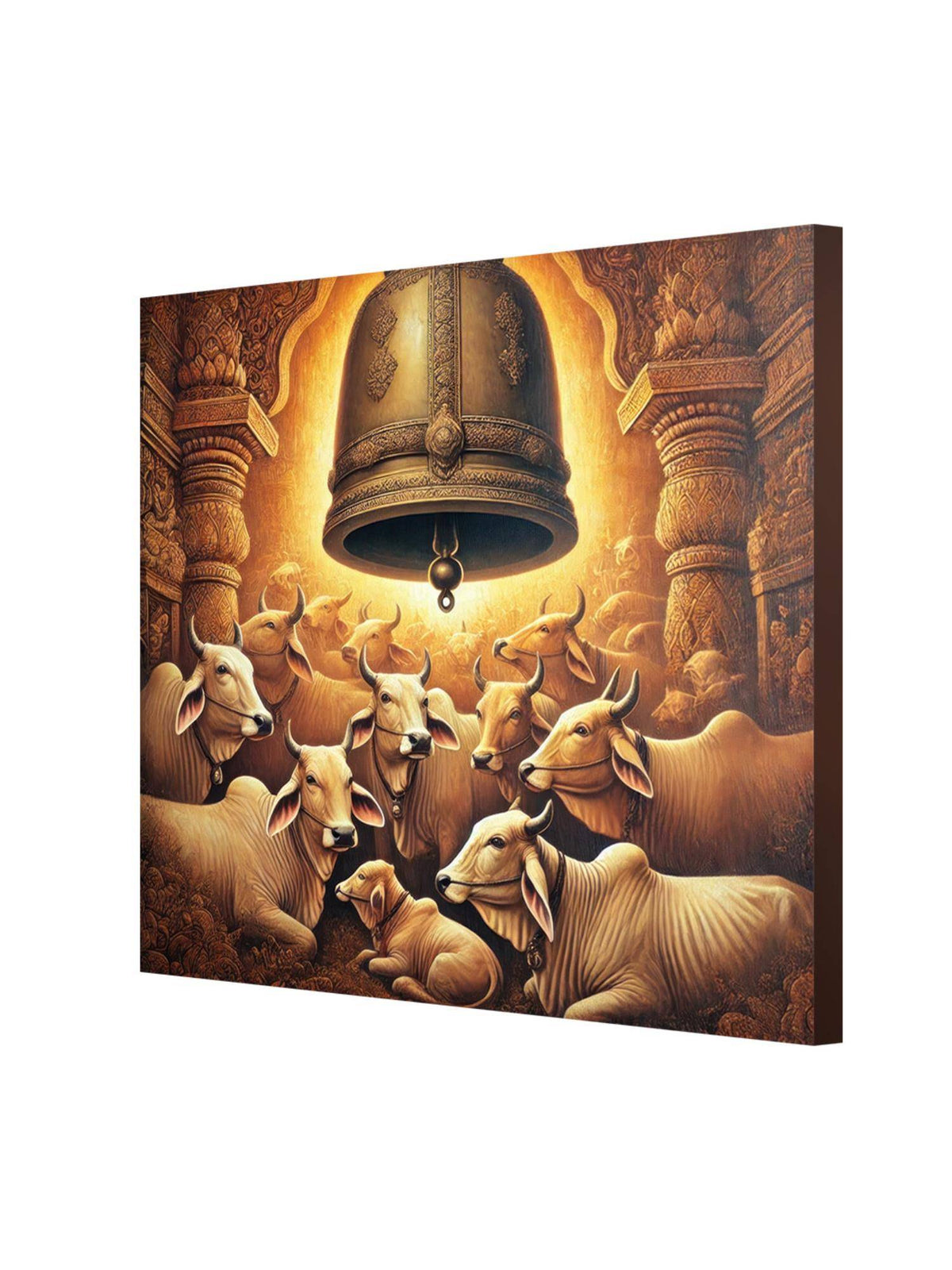 999Store Cows Resting Underneath A Large Temple Bell - Canvas Painting