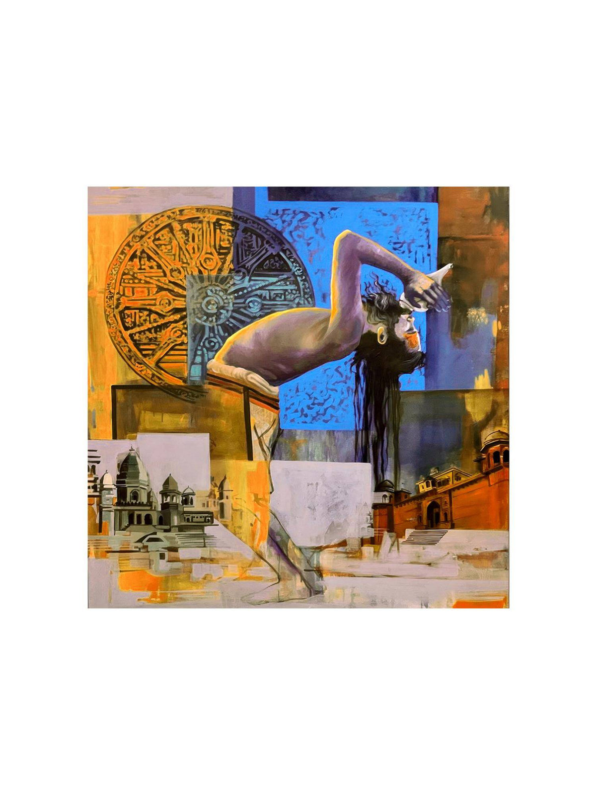 999Store Abstract Expression Of Indian Spirituality With Temple & Historical Symbols Canvas Painting · Free Size
