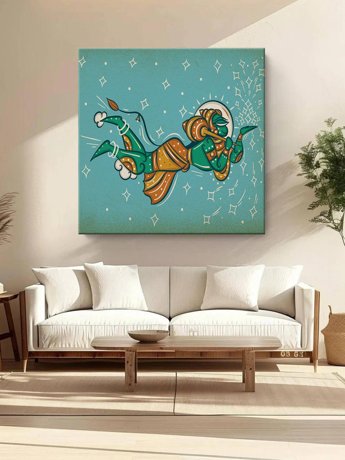 999Store Mythical Hanuman Flying With The Mountain Of Herbs In Indian Folk Style - Canvas Painting