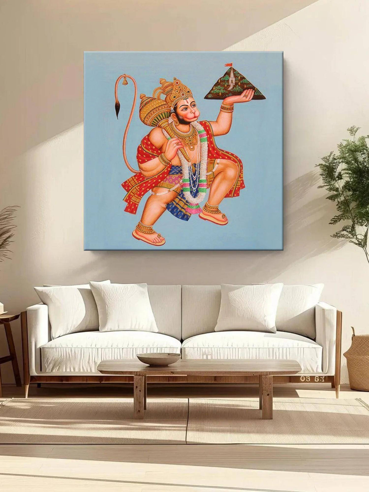 999Store Hanuman Carrying The Sanjeevani Mountain With Devotion - Canvas Painting