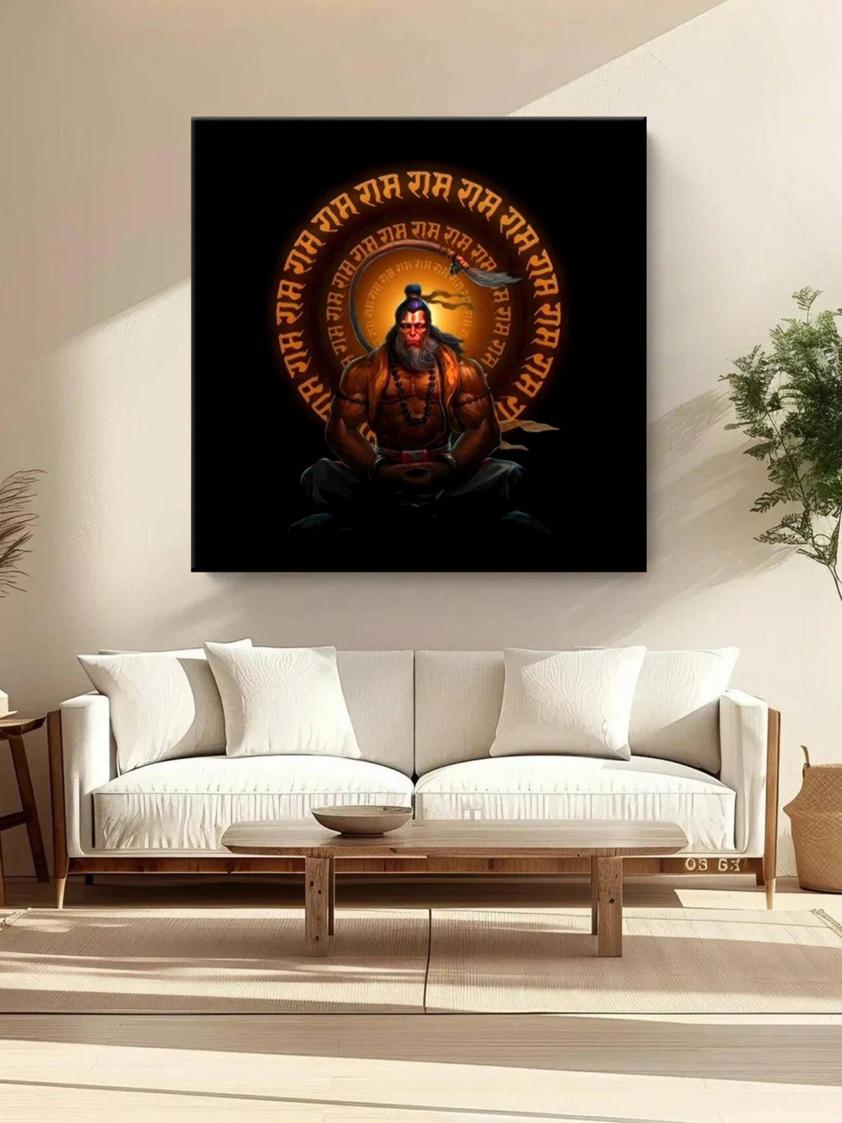 999Store Meditating Hanuman With The Chant Of 'Jai Shri Ram' In A Glowing Aura - Canvas Painting