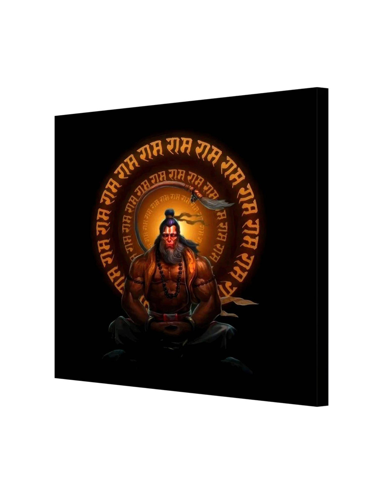 999Store Meditating Hanuman With The Chant Of 'Jai Shri Ram' In A Glowing Aura - Canvas Painting