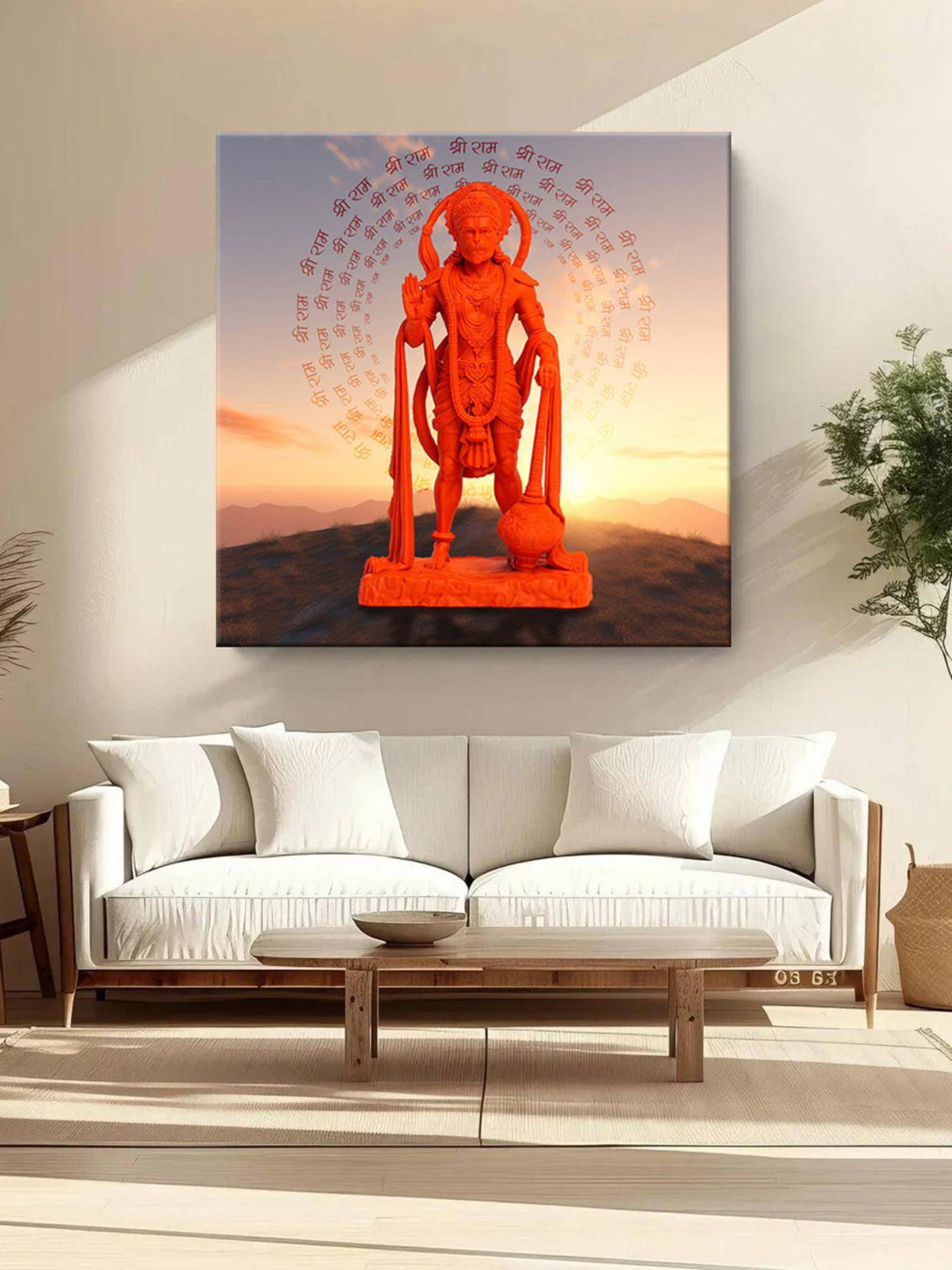 999Store Vibrant Hanuman Idol With Chant Of 'Jai Shri Ram' At Sunset - Canvas Painting