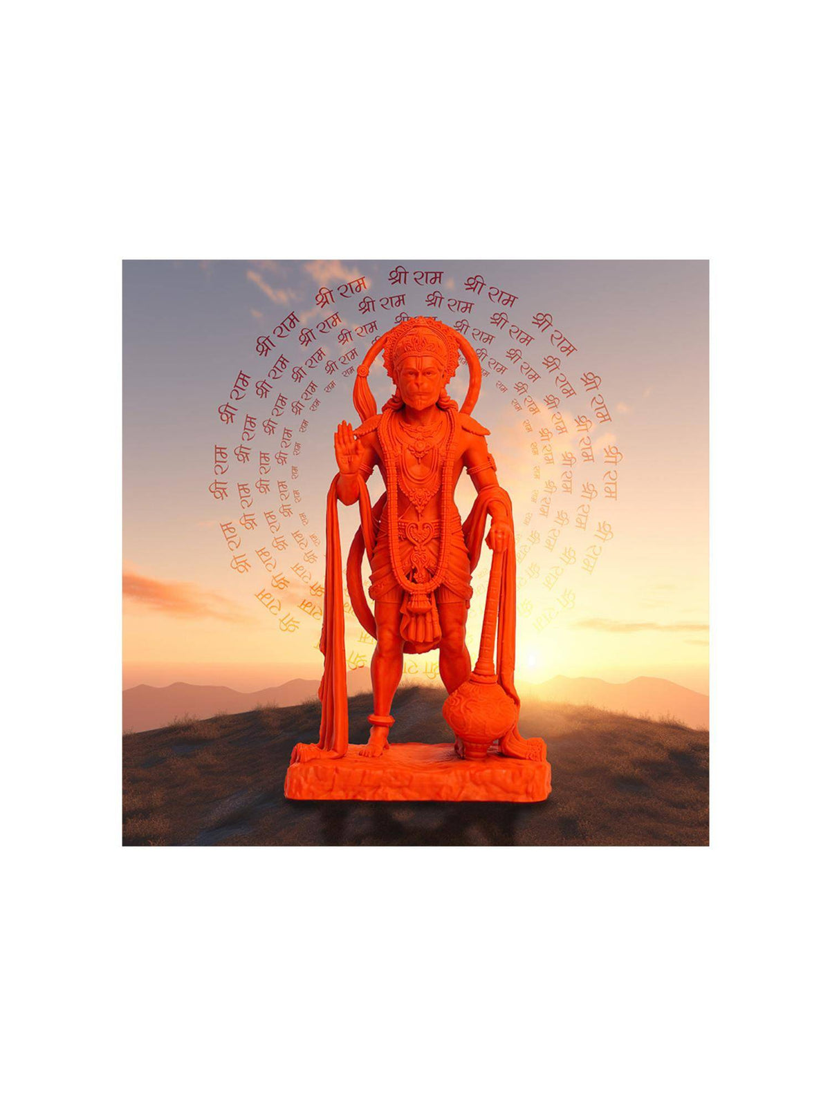 999Store Vibrant Hanuman Idol With Chant Of 'Jai Shri Ram' At Sunset - Canvas Painting