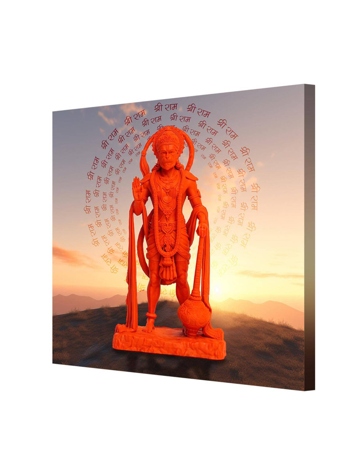 999Store Vibrant Hanuman Idol With Chant Of 'Jai Shri Ram' At Sunset - Canvas Painting