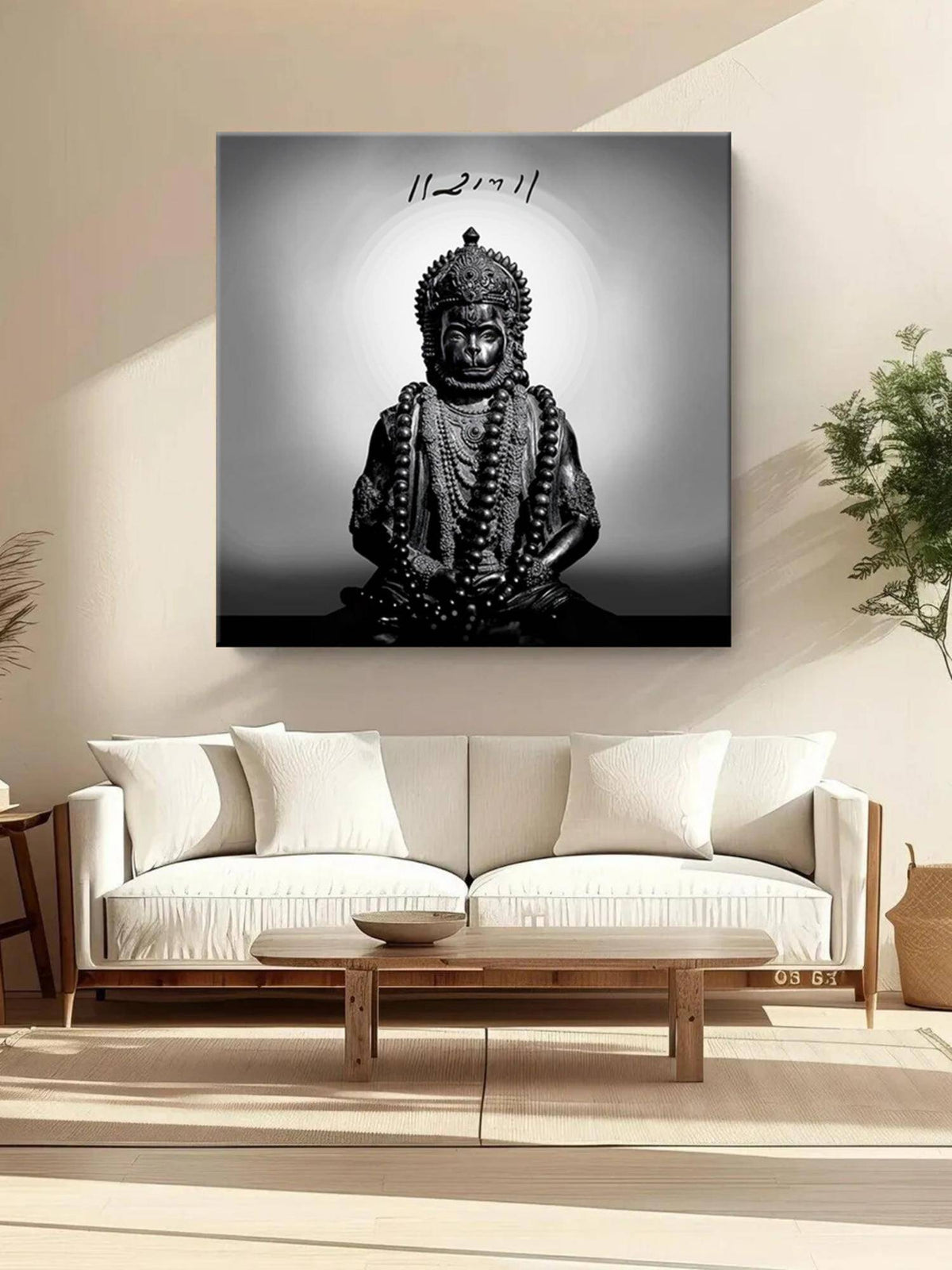 999Store Black And White Hanuman Statue With Sanskrit Inscription - Canvas Painting · Free Size