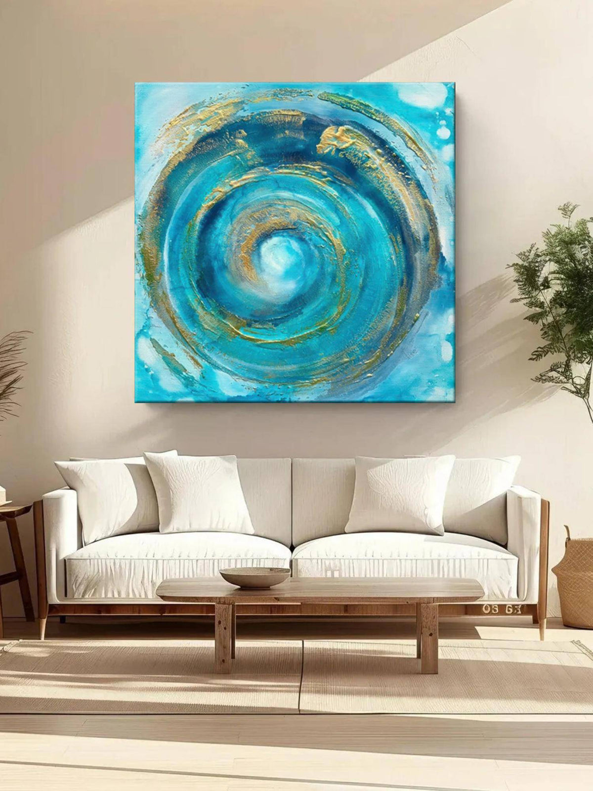 999Store Dynamic Abstract Art In Blue And Gold For Contemporary Living Spaces And Office Decor