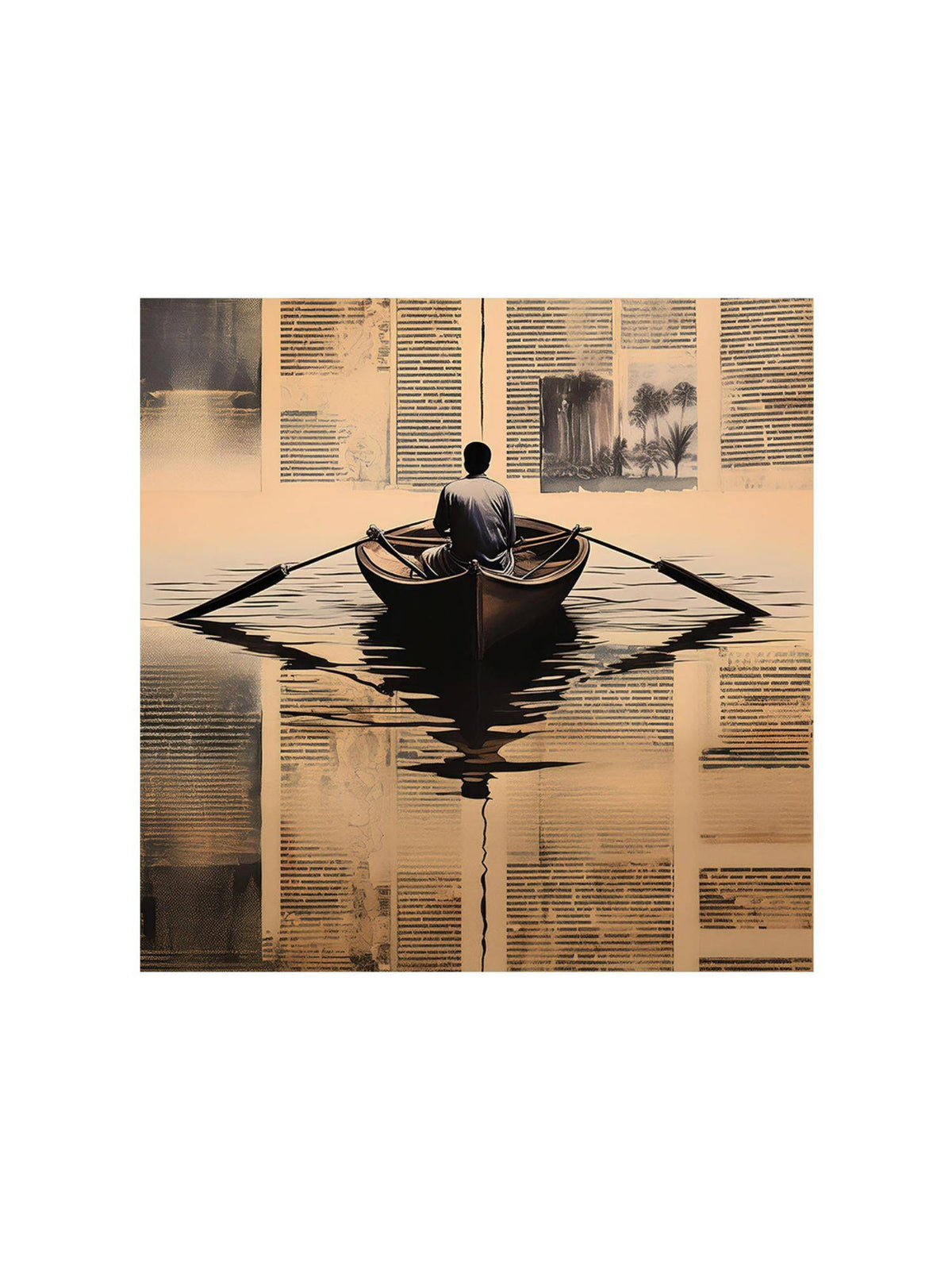 999Store Solitary Voyage: A Thoughtful Rowing Boat Canvas Painting