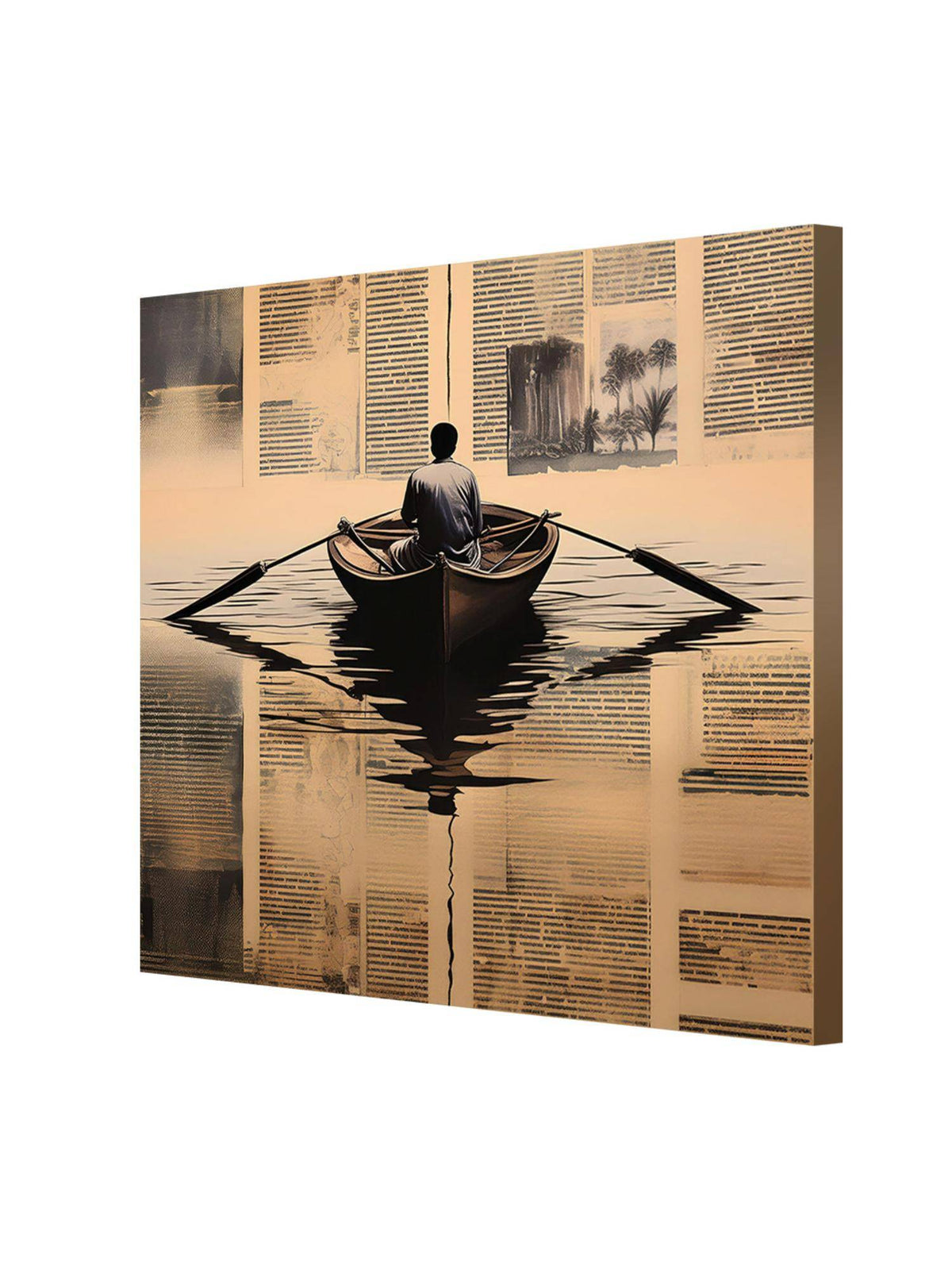 999Store Solitary Voyage: A Thoughtful Rowing Boat Canvas Painting