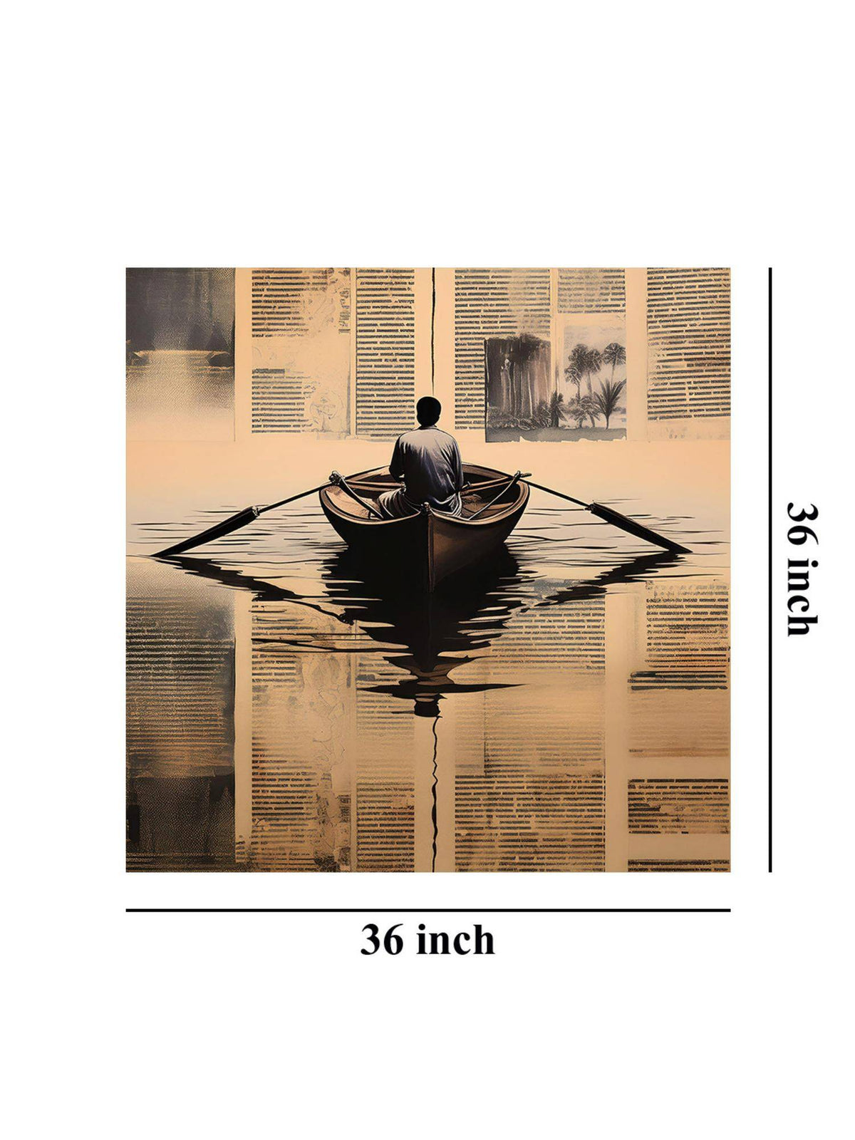 999Store Solitary Voyage: A Thoughtful Rowing Boat Canvas Painting