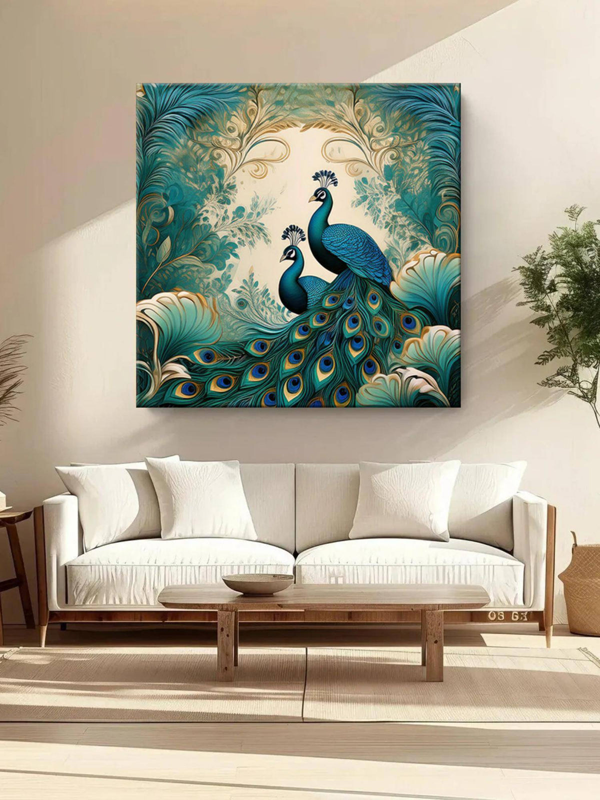 999Store Peacocks In Flourishing Foliage, A Vibrant Nature-Inspired Canvas Painting