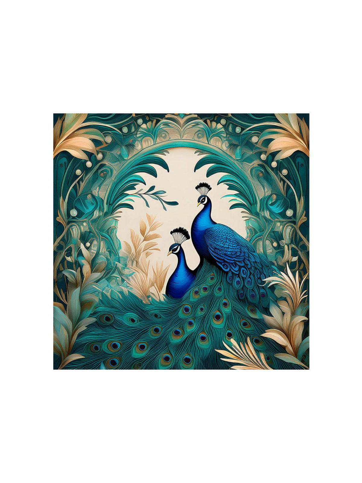 999Store Floral Serenity: Twin Peacocks In Verdant Foliage, A Botanical-Inspired Canvas Painting