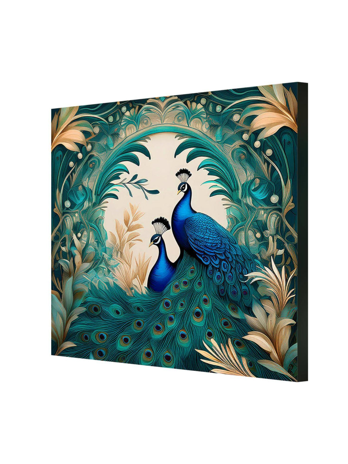 999Store Floral Serenity: Twin Peacocks In Verdant Foliage, A Botanical-Inspired Canvas Painting