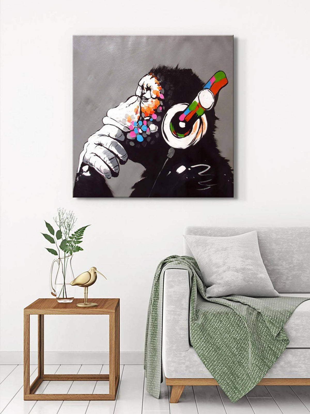 999Store Quirky Monkey With Headphones Canvas-Wrapped Painting Fun Art For Modern Interiors