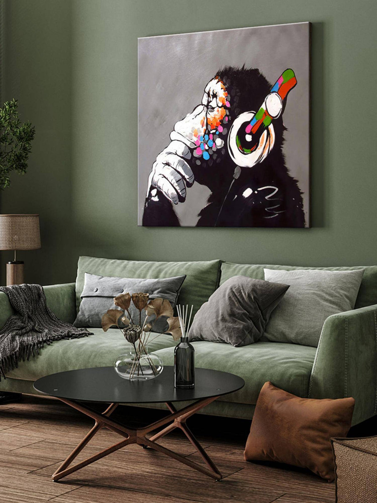 999Store Quirky Monkey With Headphones Canvas-Wrapped Painting Fun Art For Modern Interiors