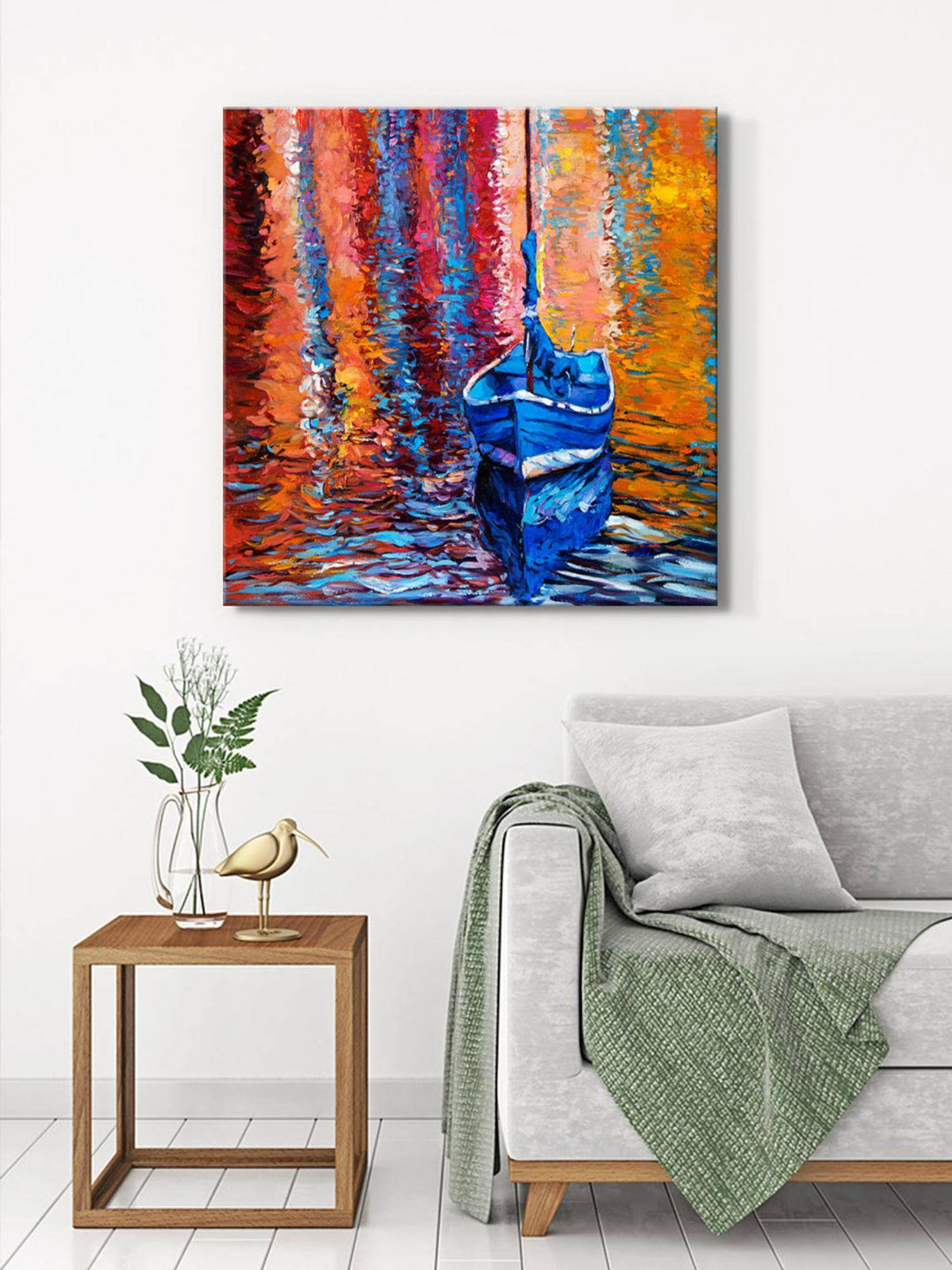 999Store Blue Boat Reflections Canvas-Wrapped Painting Brighten Up Any Room · Free Size