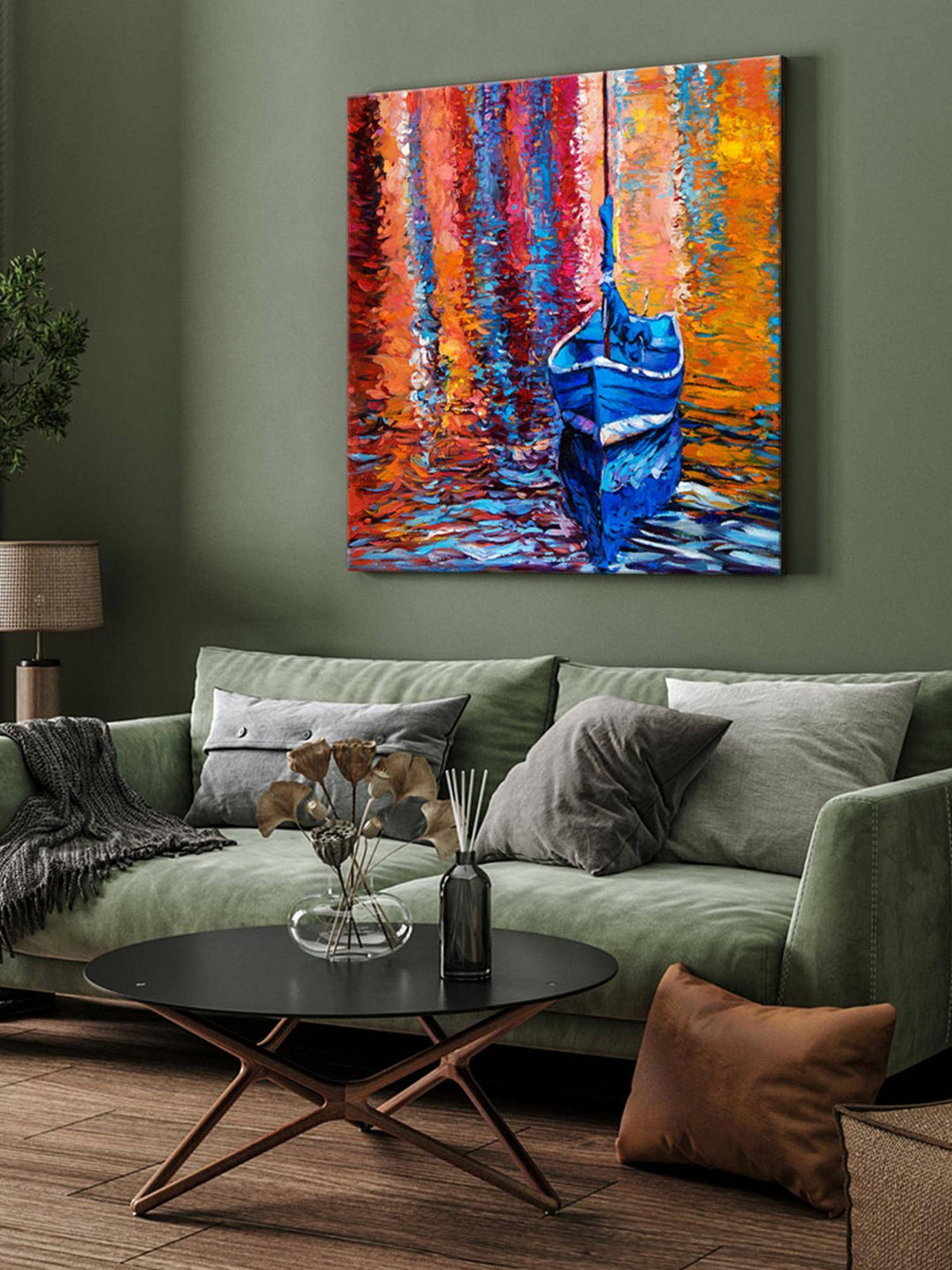999Store Blue Boat Reflections Canvas-Wrapped Painting Brighten Up Any Room · Free Size